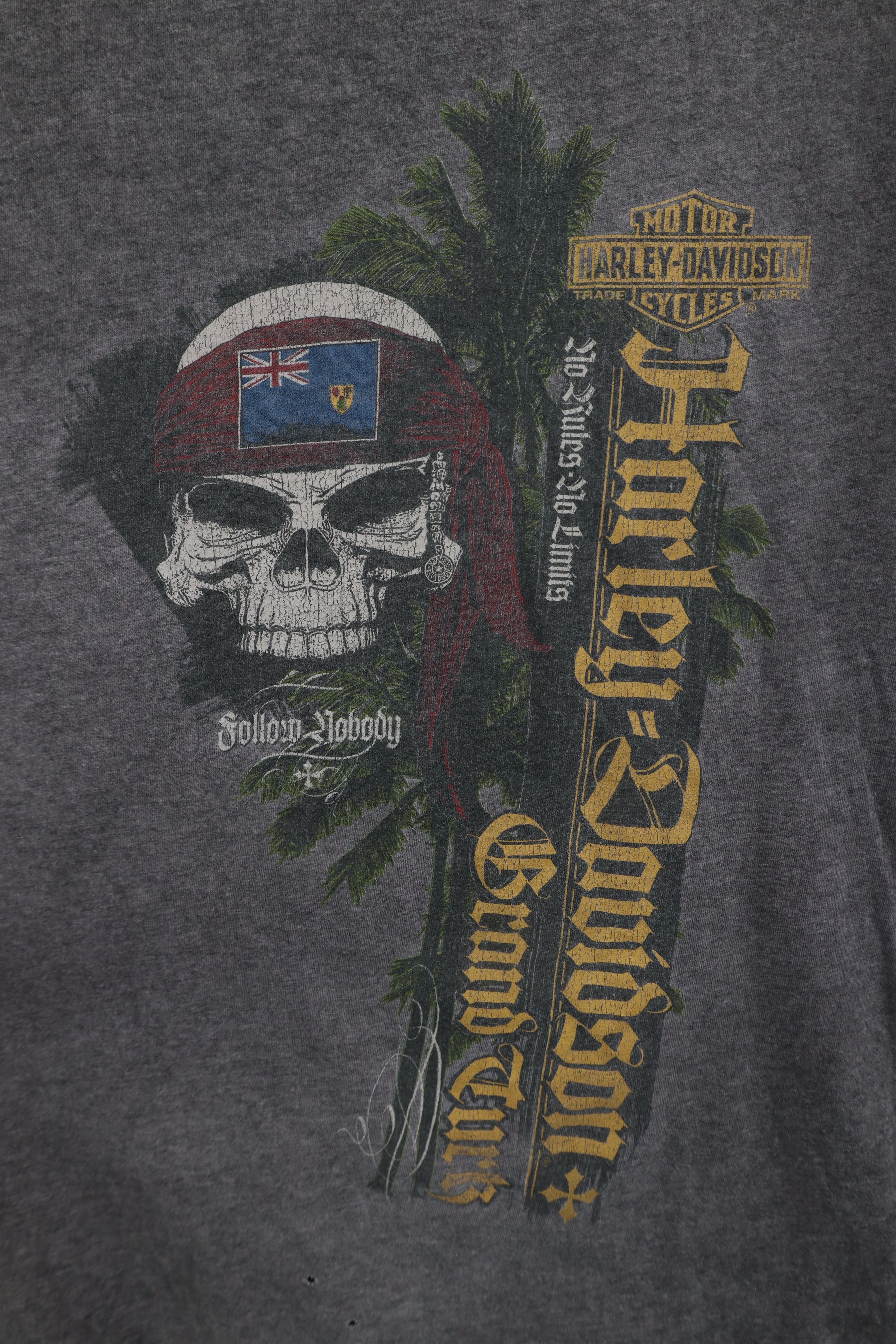 Harley Davidson × Vintage Vintage Harley Davidson Thin Skull Pirate Acid Wash T-Shirt Size US XL / EU 56 / 4 - 4 Thumbnail