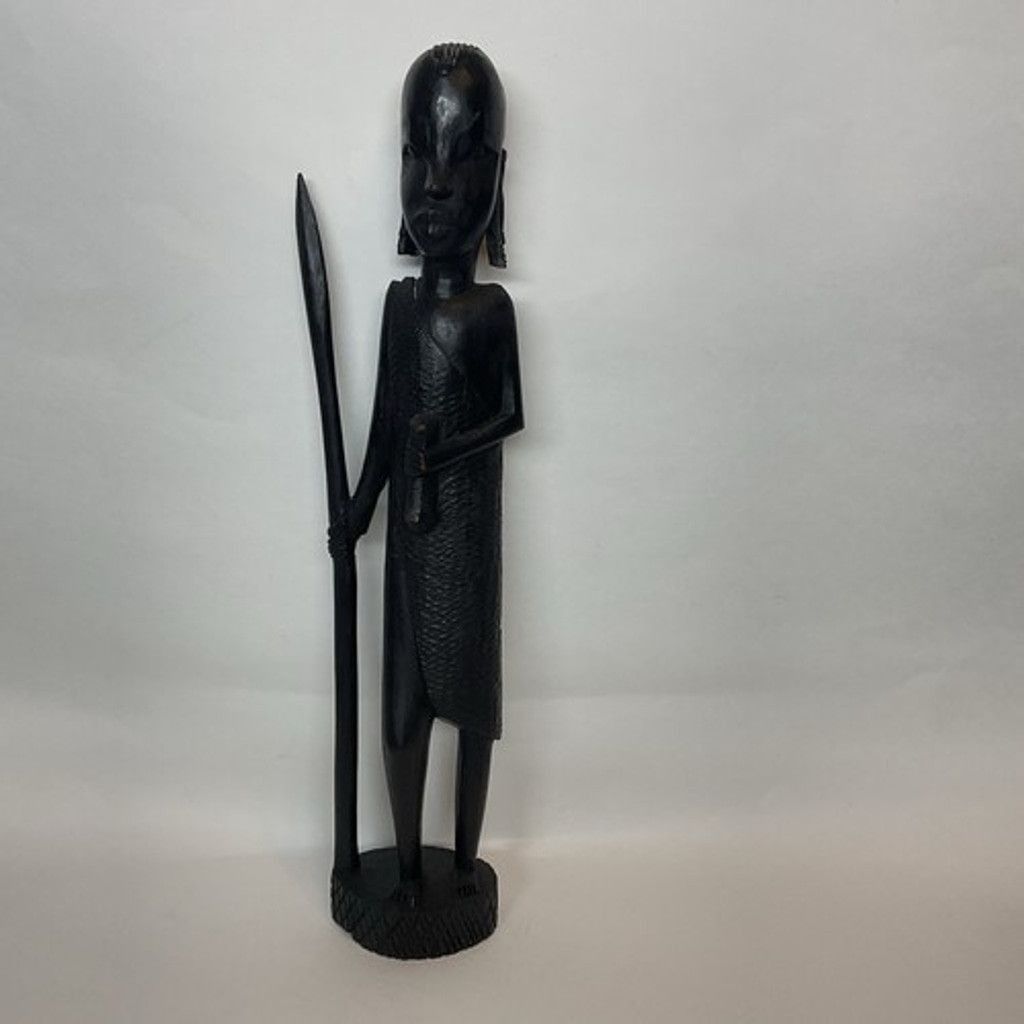 Other Hand Carved Wood Hunter Tribal Figure Kenyan Besmo 14.5” Size 26 - 1 Thumbnail