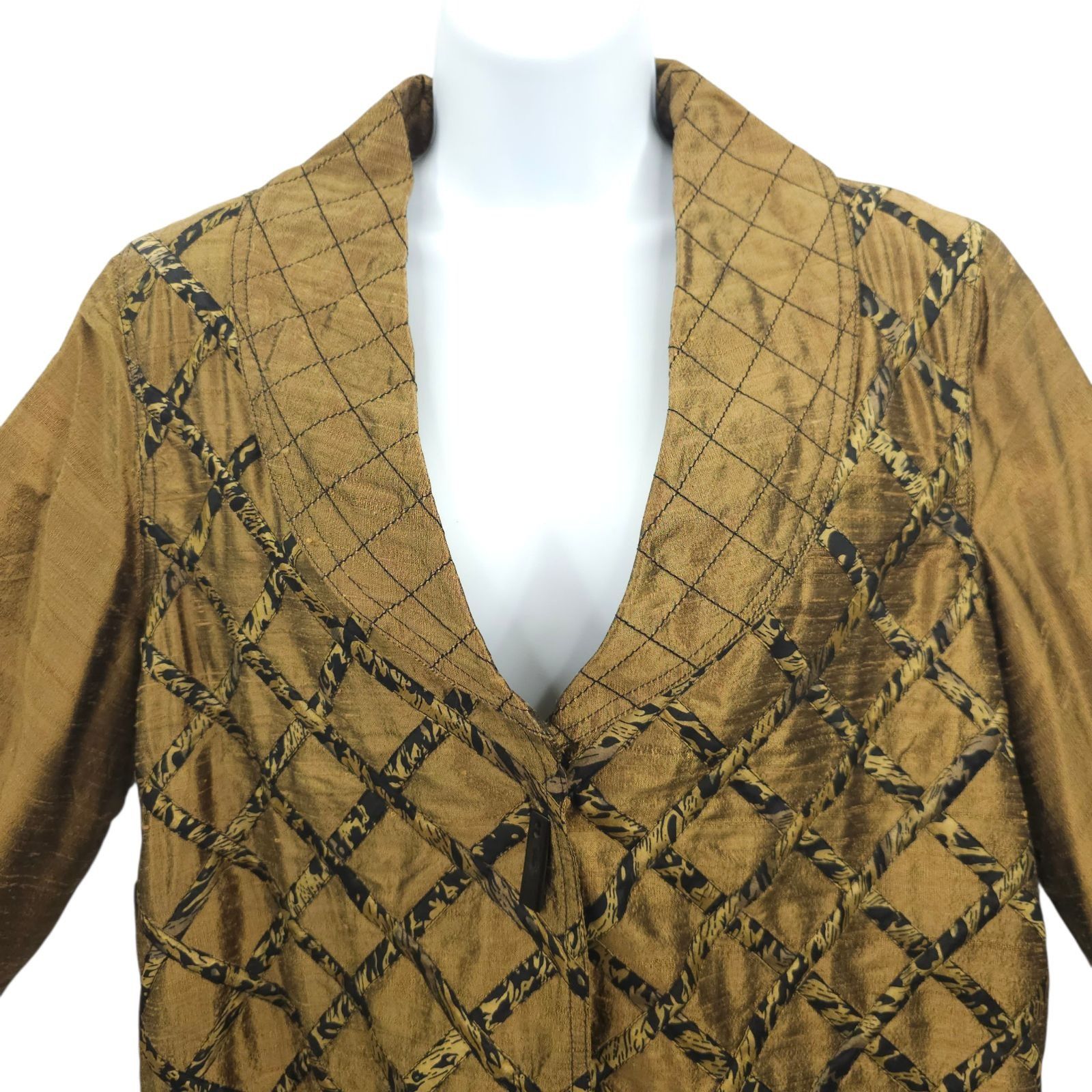 Other Yak Magik Silk Quilted Jacket XL Gold Bronze Lattice Toggle Size XL / US 12-14 / IT 48-50 - 10 Thumbnail