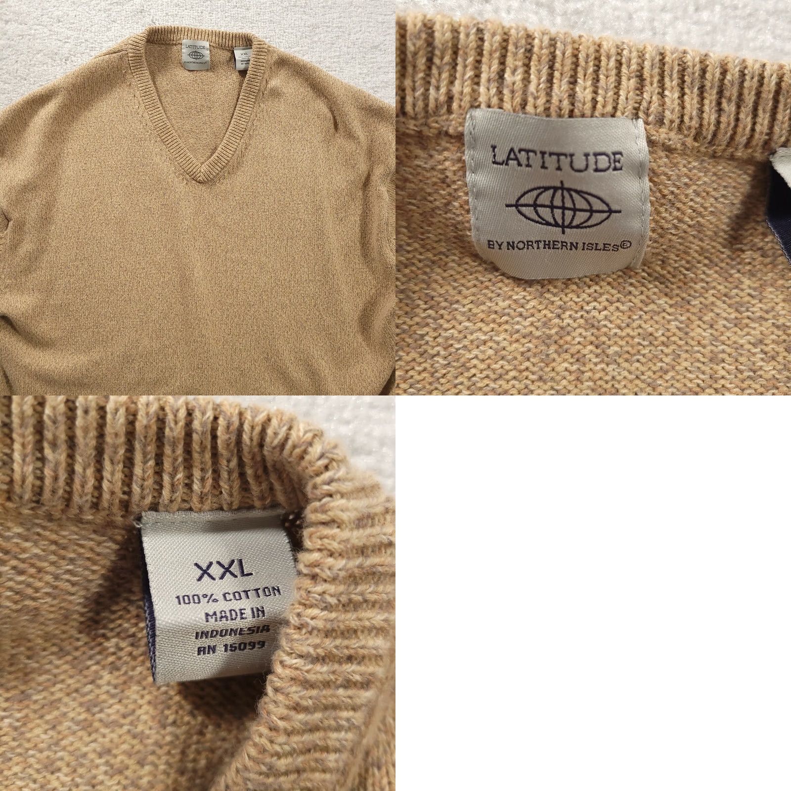 Vintage Northern Isles Sweater Mens 2XL Beige V-Neck 100% Cotton Pullover Knit Shirt Size US XXL / EU 58 / 5 - 8 Thumbnail