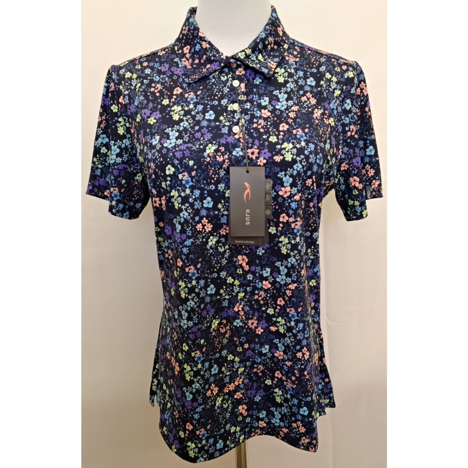 KJUS Kjus Women's Enya Printed Polo Size 40/L Blue Floral NWT Size L / US 10 / IT 46 - 2 Thumbnail