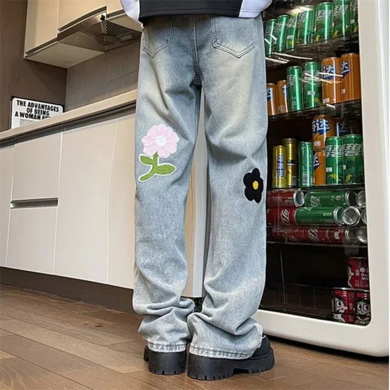 Japanese Brand Flower Embroidered Jeans Straight Wide Leg Denim Pants Size US 36 / EU 52 - 4 Thumbnail
