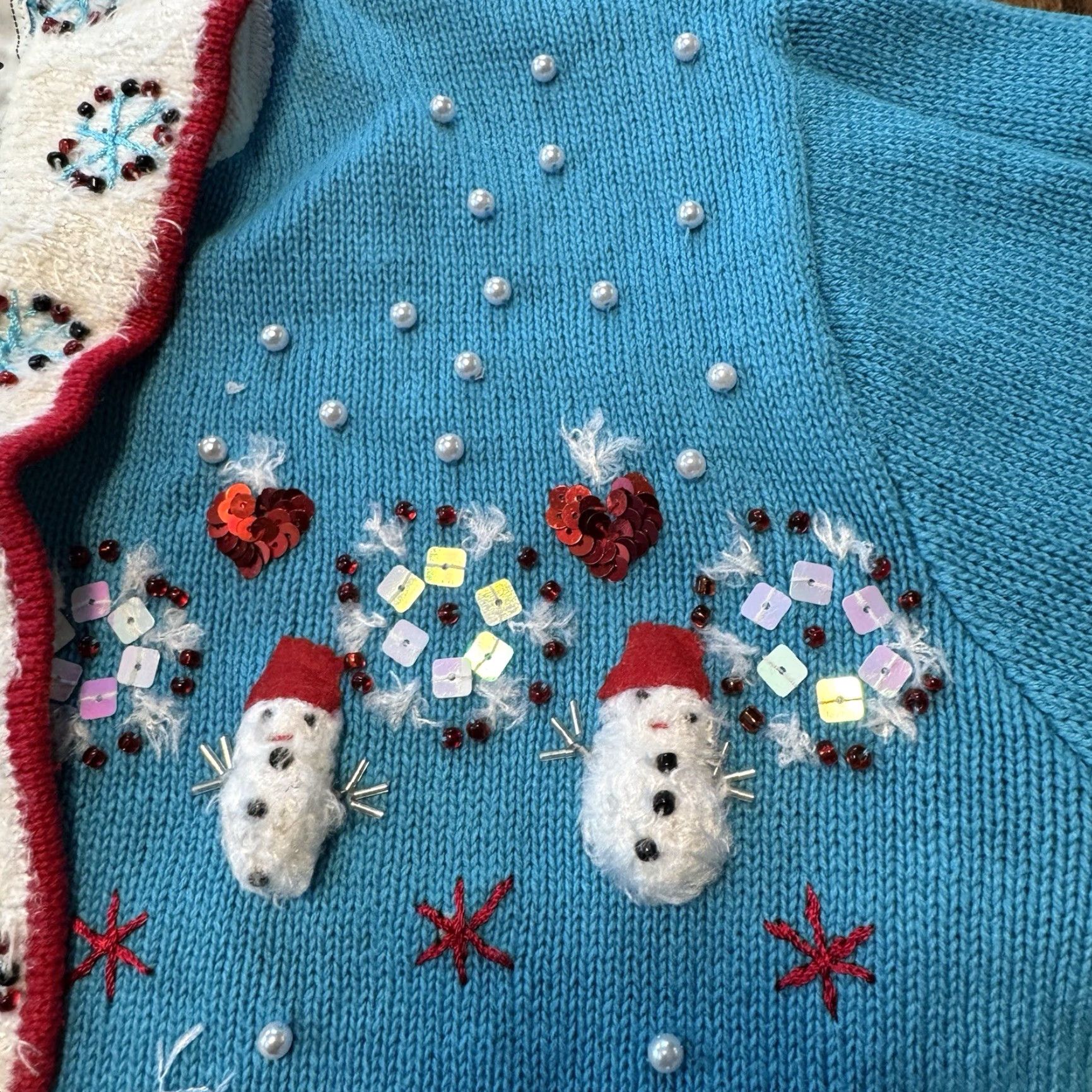 Vintage VINTAGE Storybook Knits Christmas Button Sweater Women’s M Snowman Winter Cardigan Knits Beaded Embroidered Blue Navy M Size M / US 6-8 / IT 42-44 - 3 Thumbnail