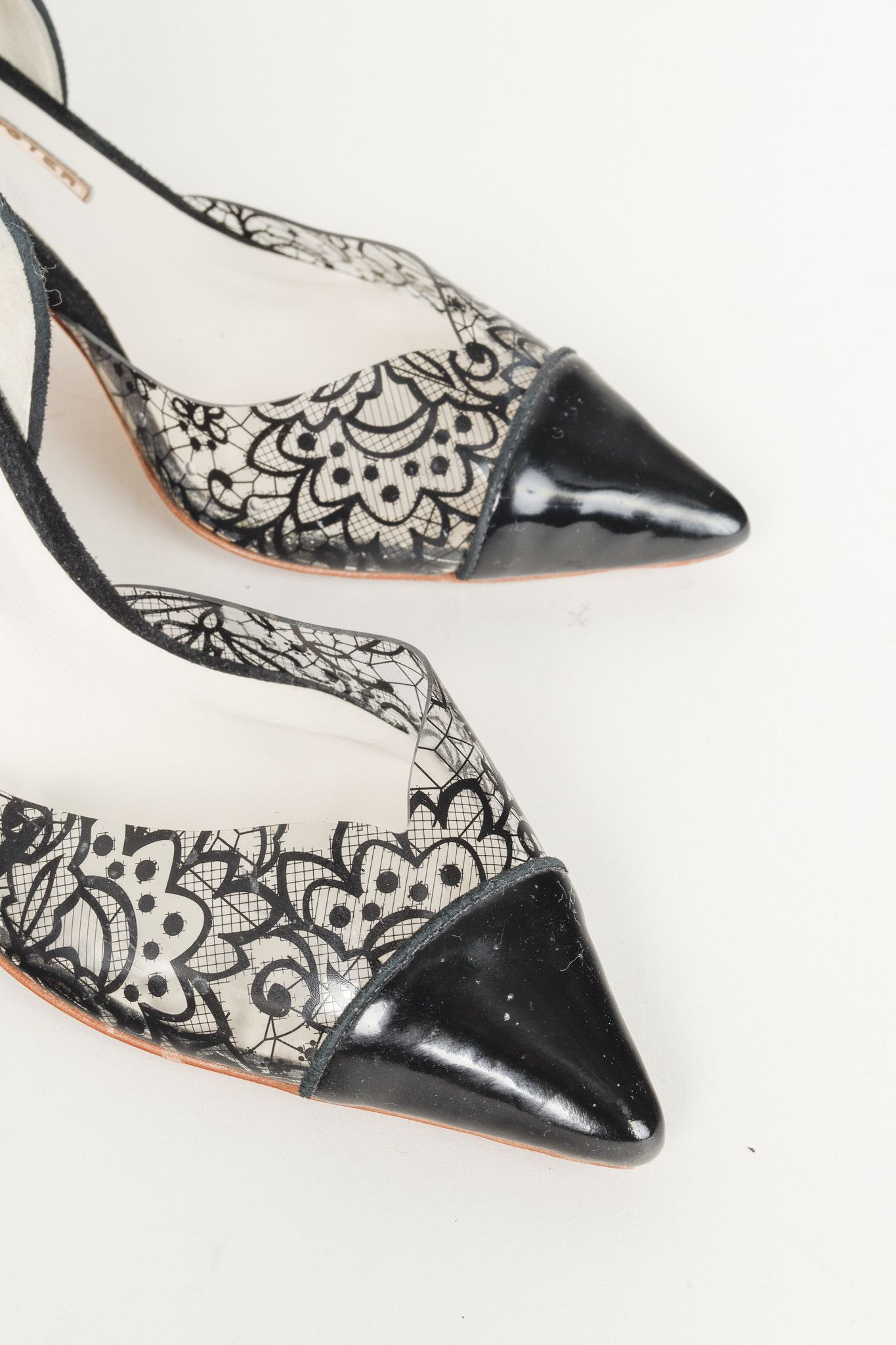 Sophia Webster Sophia Webster Black Patent Printed Lace Detail Stilettos Size US 6 / IT 36 - 6 Thumbnail