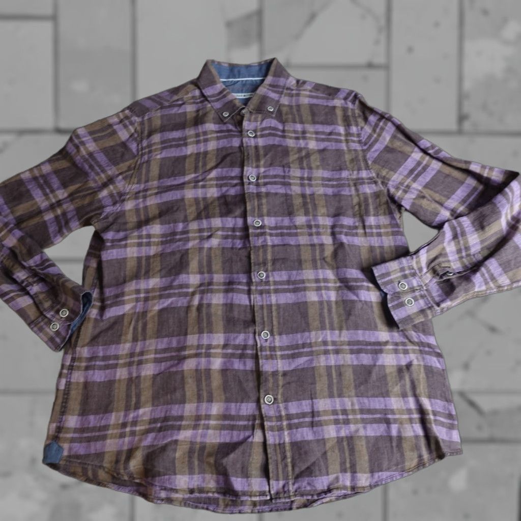 Vintage 32 Bar Blues Shirt Button-Down Linen Plaid Blue 100% Linen Long Sleeve Large Mens Size US L / EU 52-54 / 3 - 1 Thumbnail