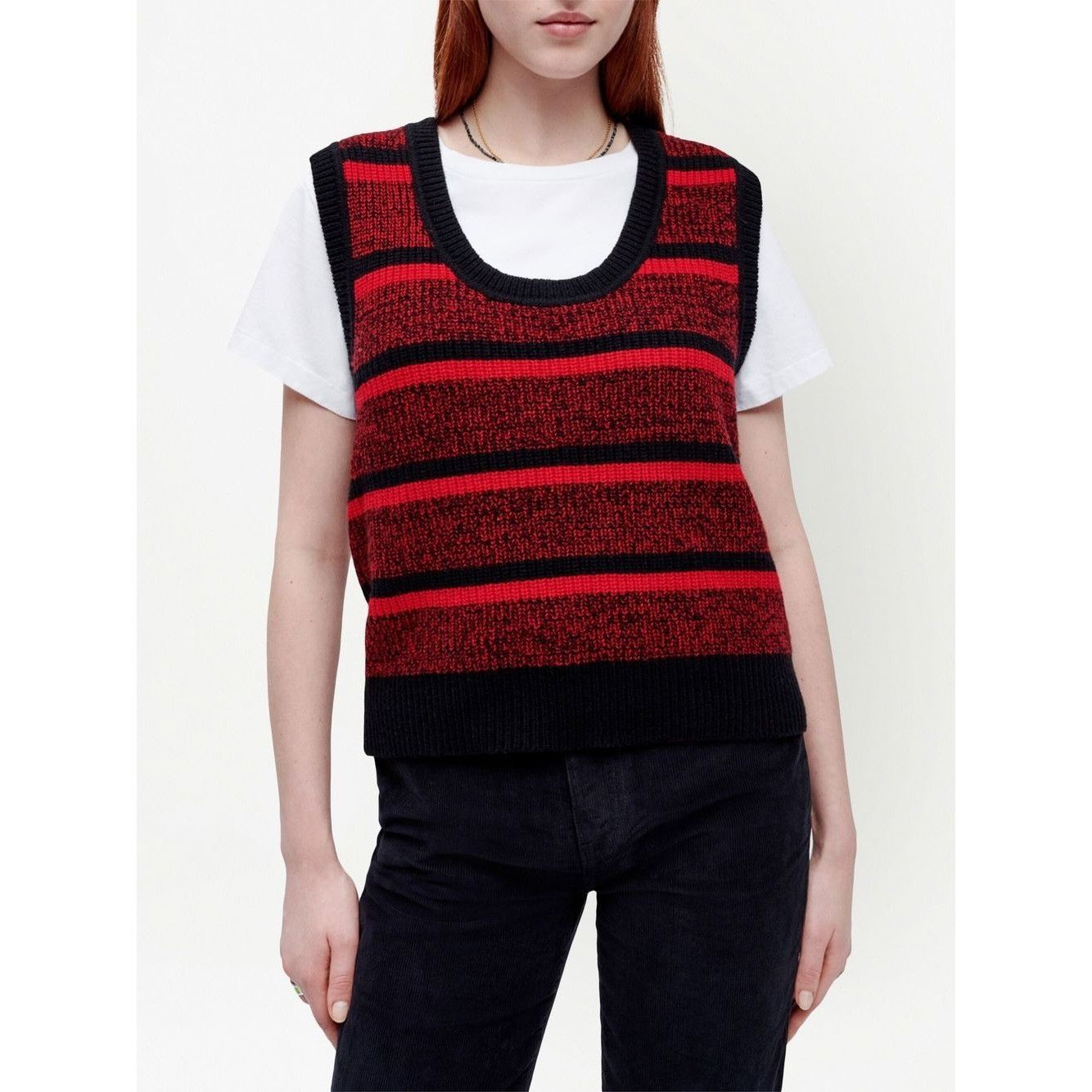 image of Redone $350 NWT Re/done U-Neck Knit Sweater Vest Size Small in Red, Women's