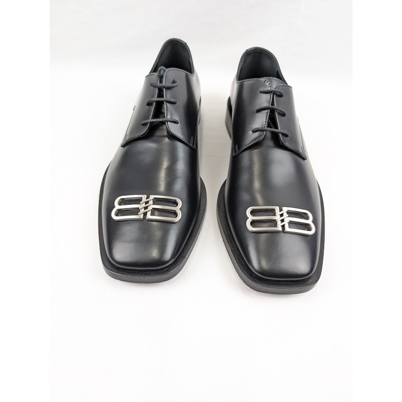 Balenciaga o1rshd1 Smooth Rim BB Icon Derbie Shoes in Black Size US 12 / EU 45 - 13 Thumbnail