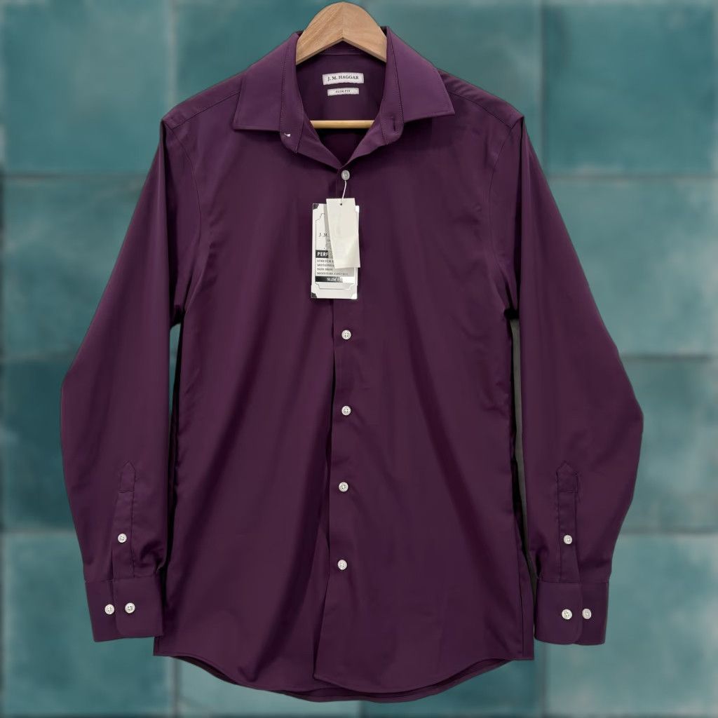 Haggar Haggar Mens Dress Shirt 14-14.5 32/33 Purple Premium Performance Slim Fit NWT Non-Iron Moisture Wicking Stretch 93% Polyester 7% Spandex Long Sleeve Size US M / EU 48-50 / 2 - 1 Thumbnail