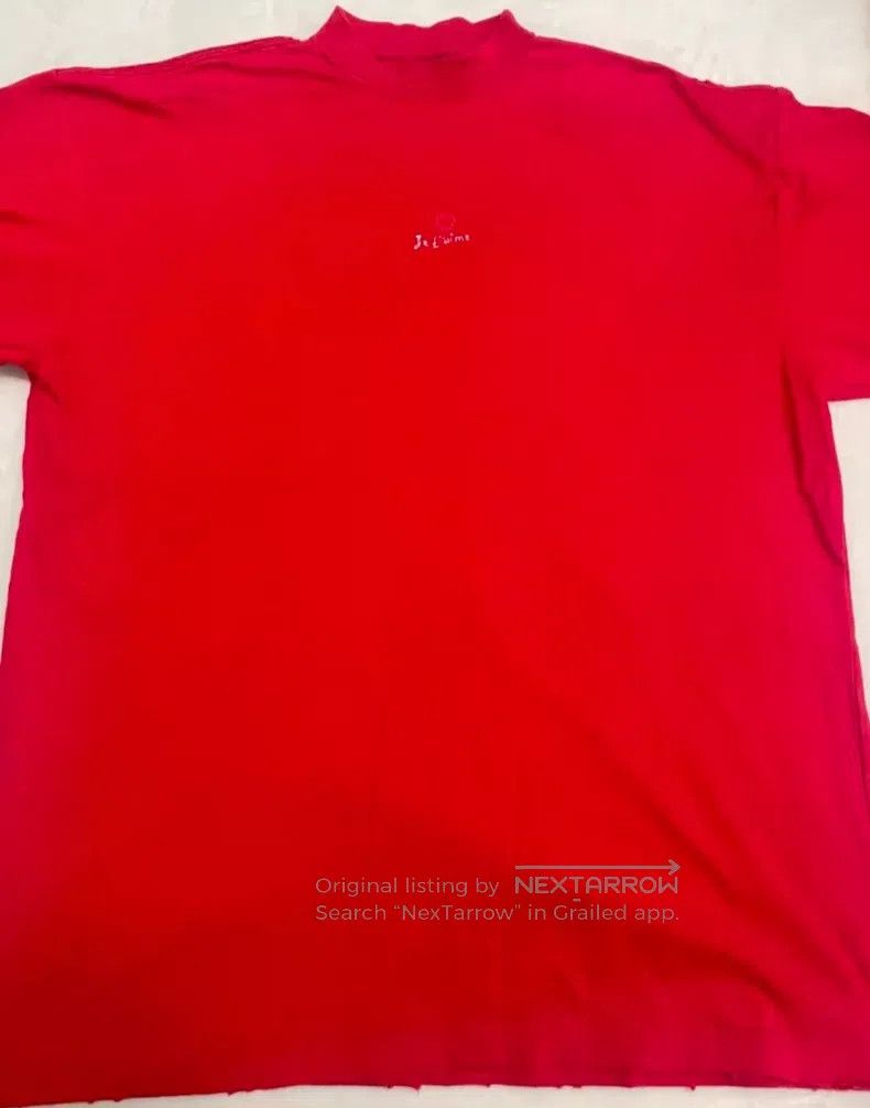 Balenciaga Balenciaga Red Letter Embroidered Ripped Short Sleeve T-Sh Size US XS / EU 42 / 0 - 4 Thumbnail