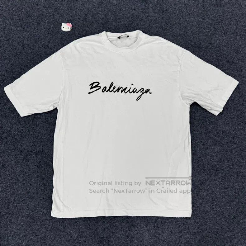 Balenciaga White Handwritten Signature Short Sleeve