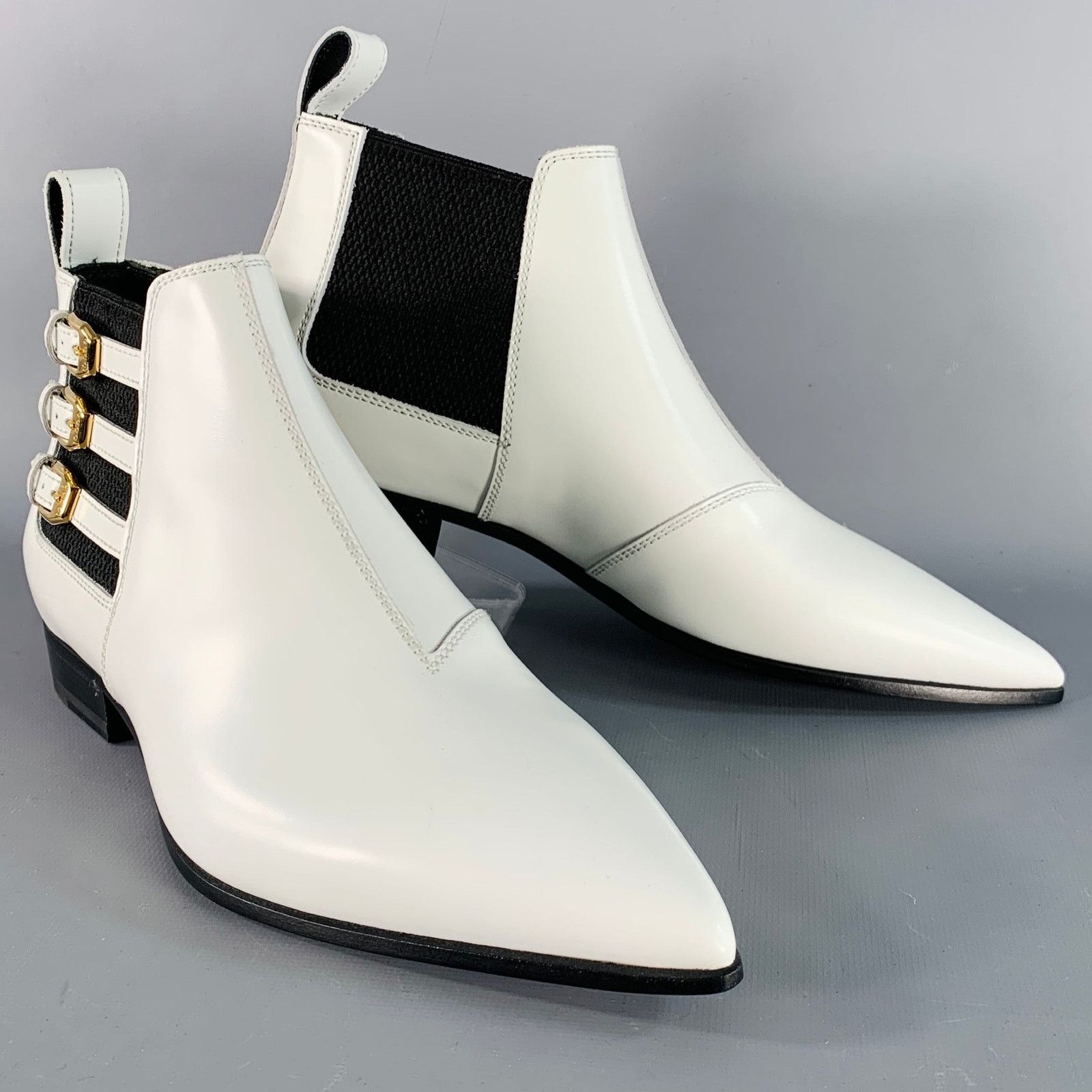 Gucci White Black Gold Leather Pointed Toe Pull On Ankle Boots Size US 8 / IT 38 - 1 Thumbnail