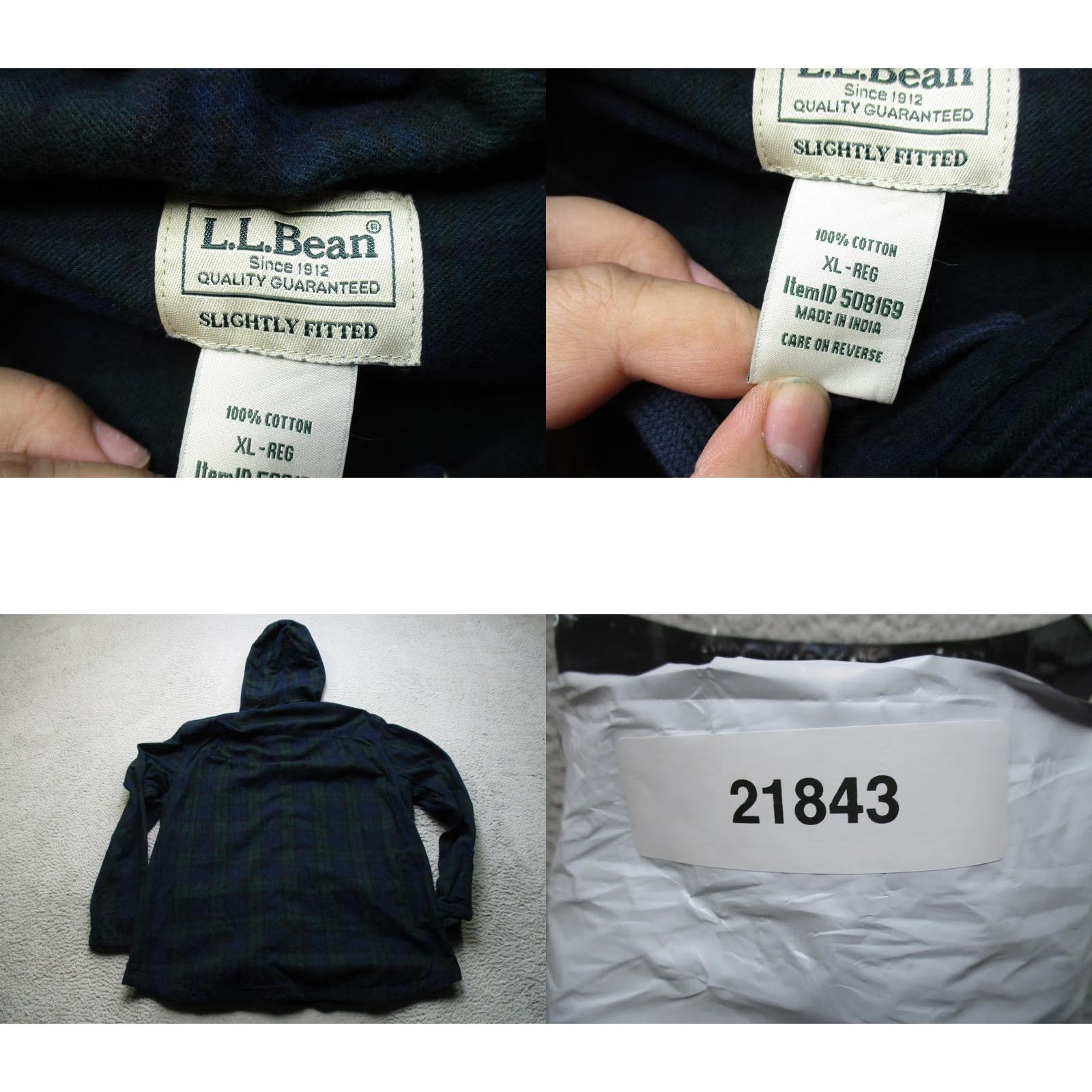 Vintage LL Bean Green Plaid Hooded Flannel Shirt Coat Jacket Mens XL Snap Size US XL / EU 56 / 4 - 8 Thumbnail