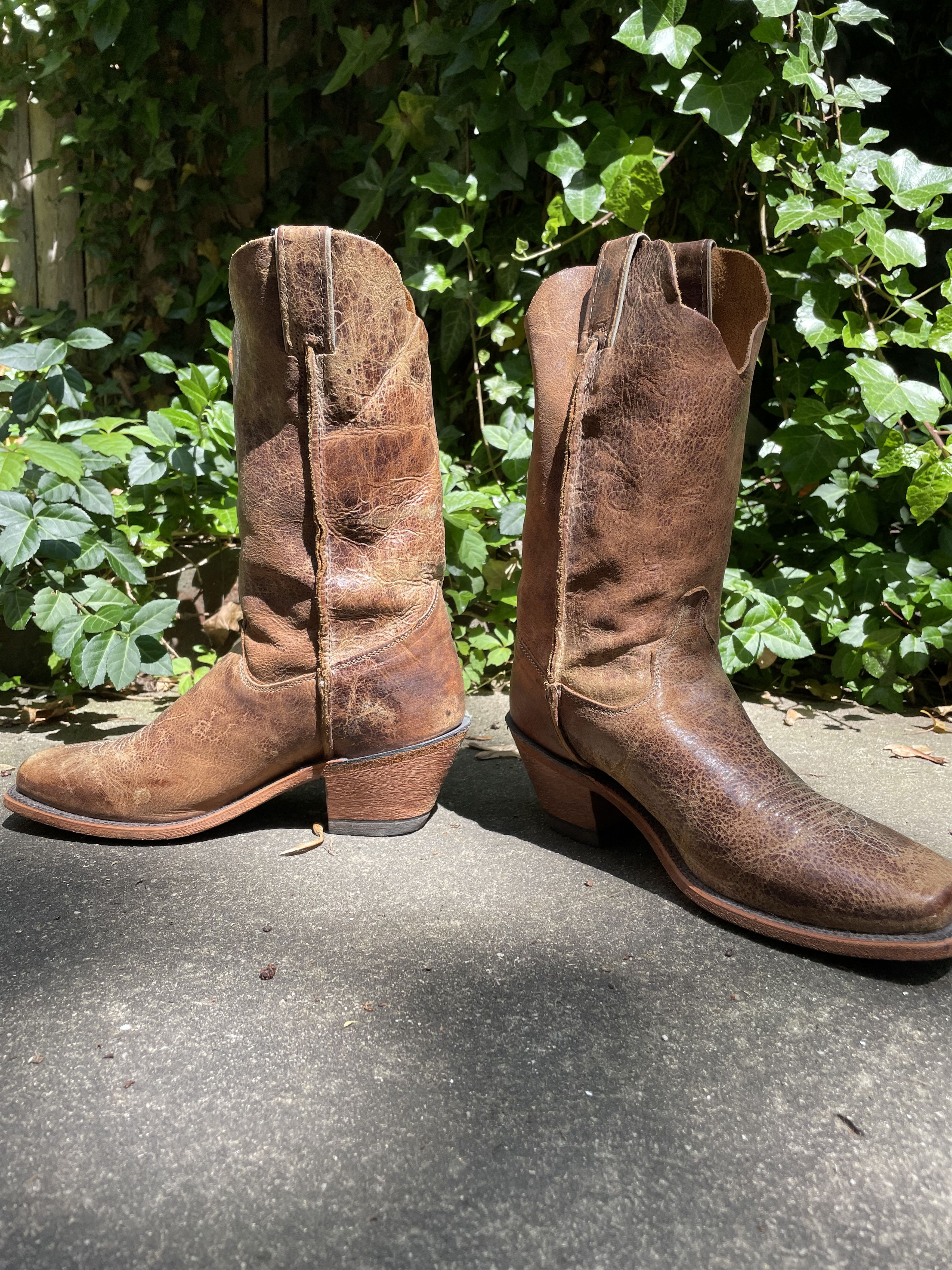 Justin Boots Justin Square Toe Brown Leather Cowboy Boot Size US 10 / IT 40 - 3 Thumbnail