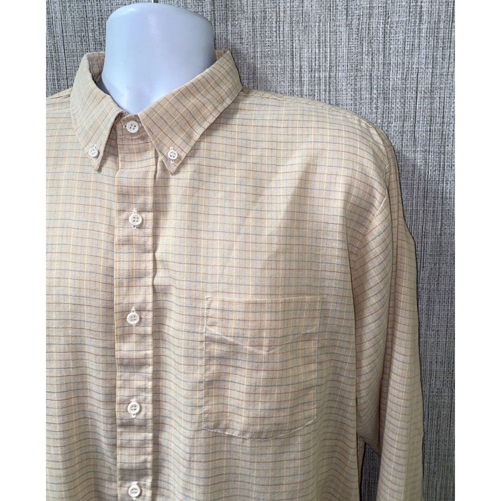 Vintage BonHomme Shirt Long Sleeve Mens Beige Checkered XL Button-Up Casual Cotton/Polyester Shirt Size XL Size US XL / EU 56 / 4 - 2 Thumbnail