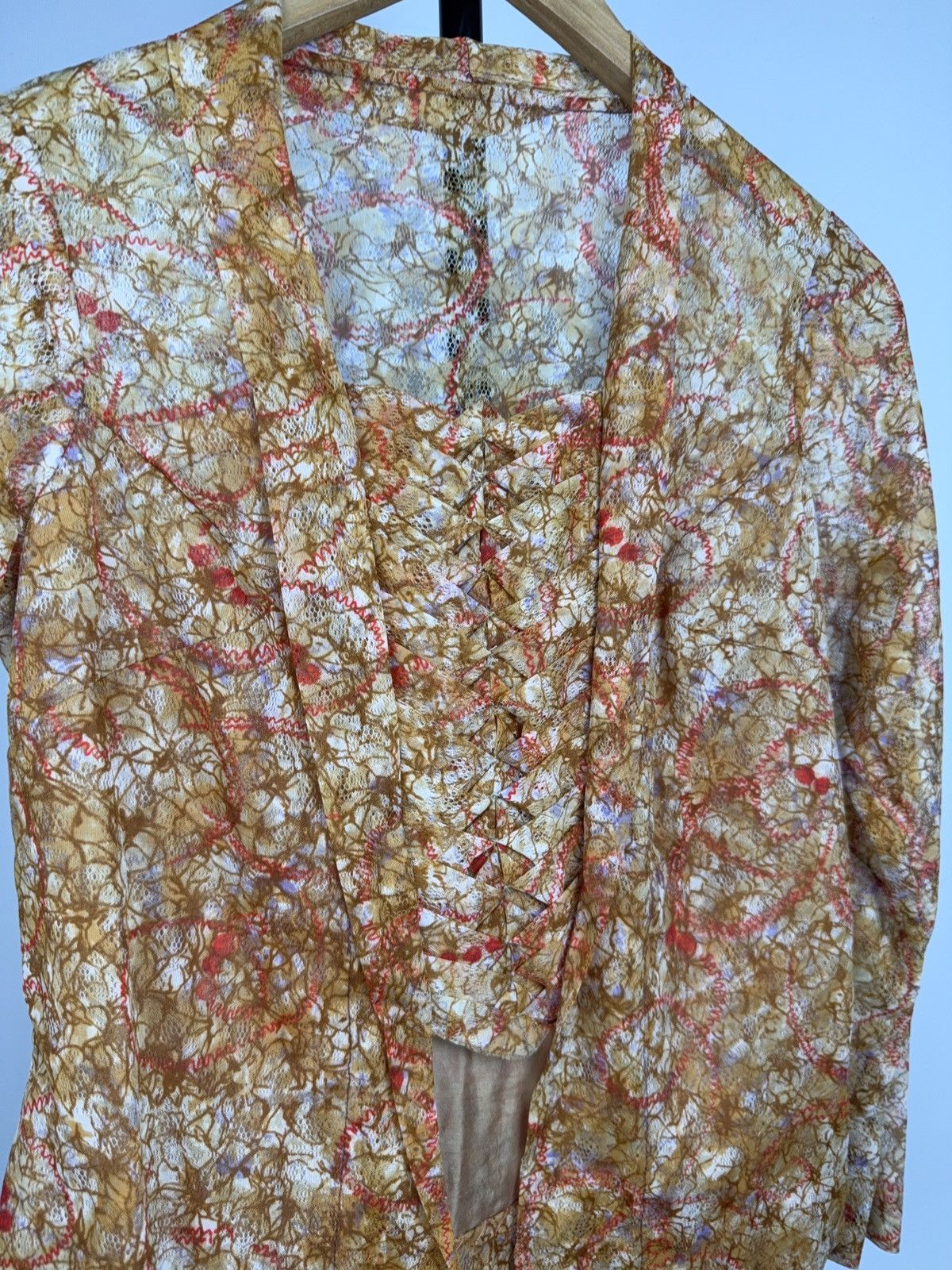 Japanese Brand 00s Y2K Archive Lace Mesh Blouse Gaultier Style Sheer Top Size S / US 4 / IT 40 - 5 Thumbnail