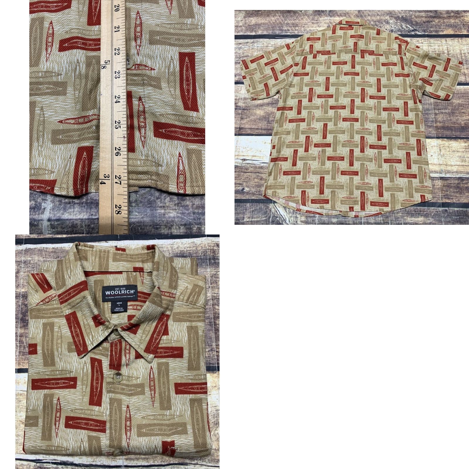 Vintage Woolrich Shirt Short Sleeve Button-Down Casual Travel Mens L Brown Red Cotton Geometric Pattern Size US L / EU 52-54 / 3 - 8 Thumbnail