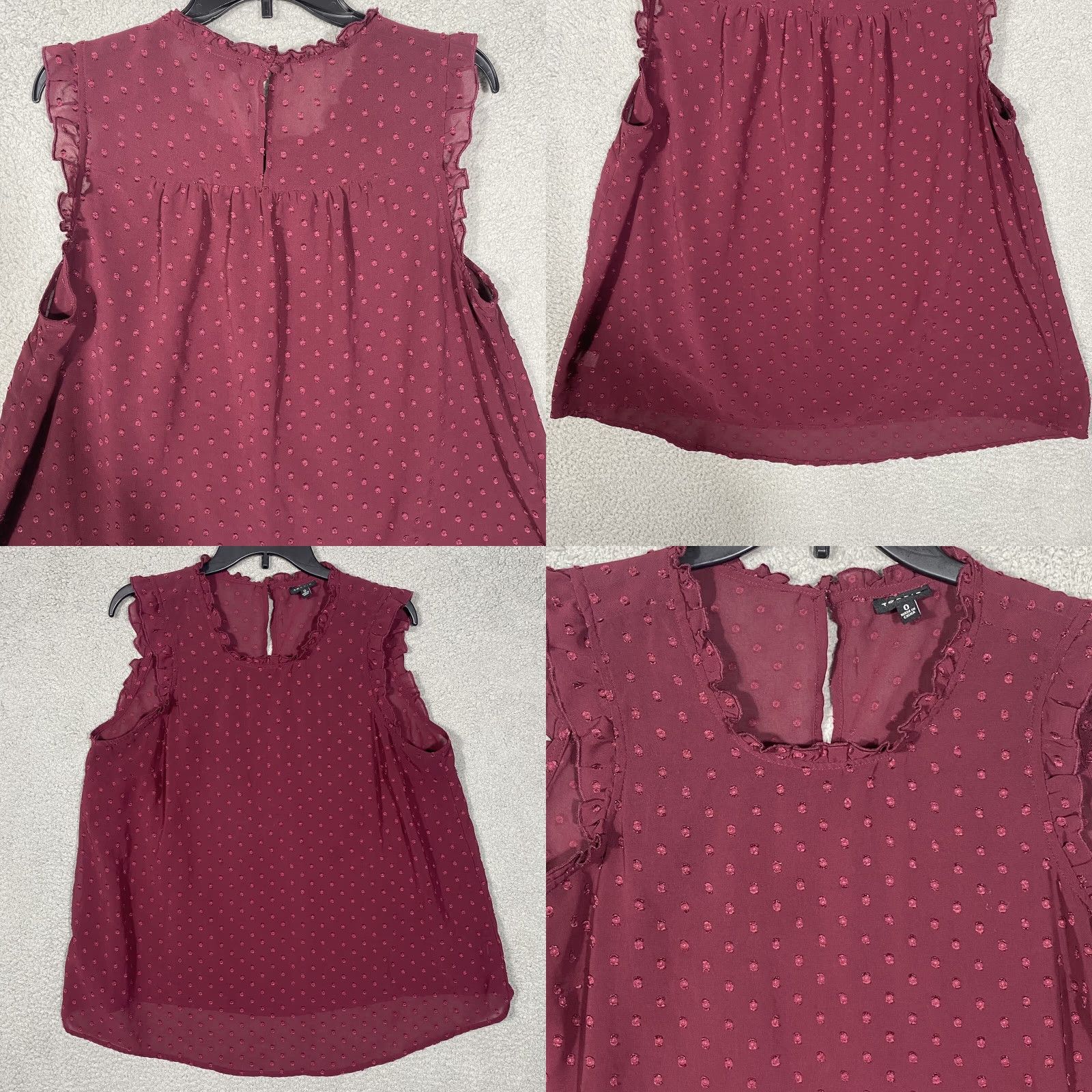 Torrid Torrid Tank Shirt Womens Plus Burgundy Chiffon Swiss Dot Sleeveless Mock Neck Button-Loop Keyhole Back 0X Size 0X Size XL / US 12-14 / IT 48-50 - 8 Thumbnail