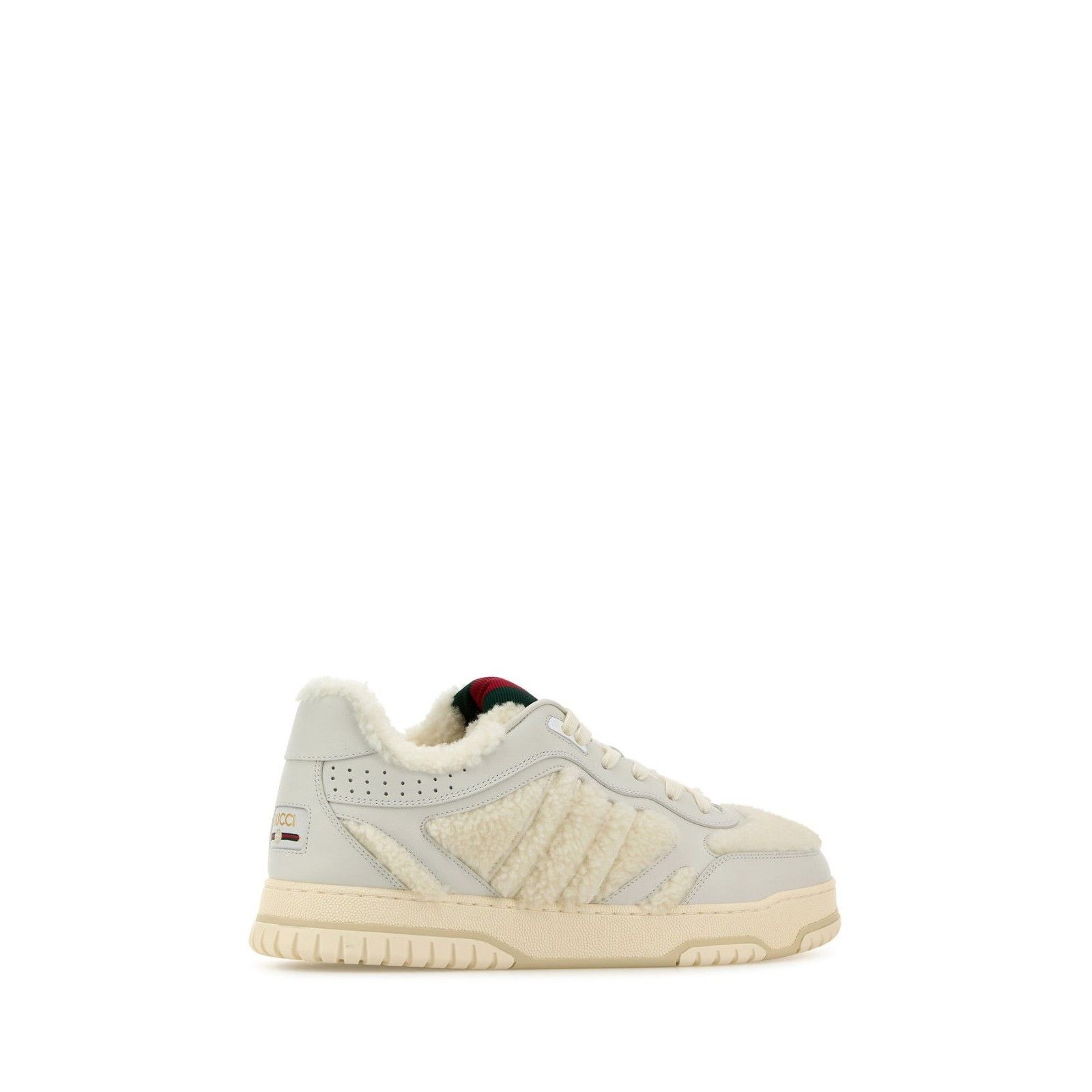 GUCCI Re-Web Teddy Fuzzy White Leather Sneakers New & Authen