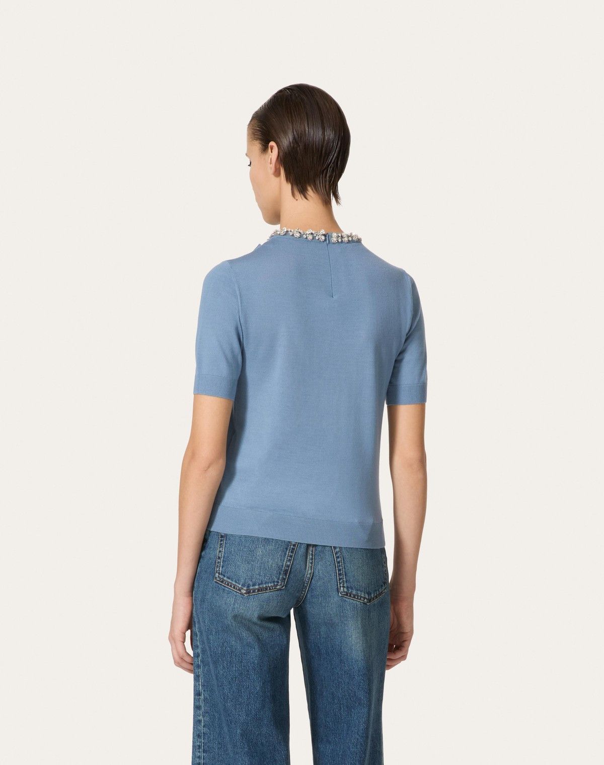 Valentino o1s1wg110525 Embroidered Wool Jumper in Blue Size M / US 6-8 / IT 42-44 - 4 Thumbnail