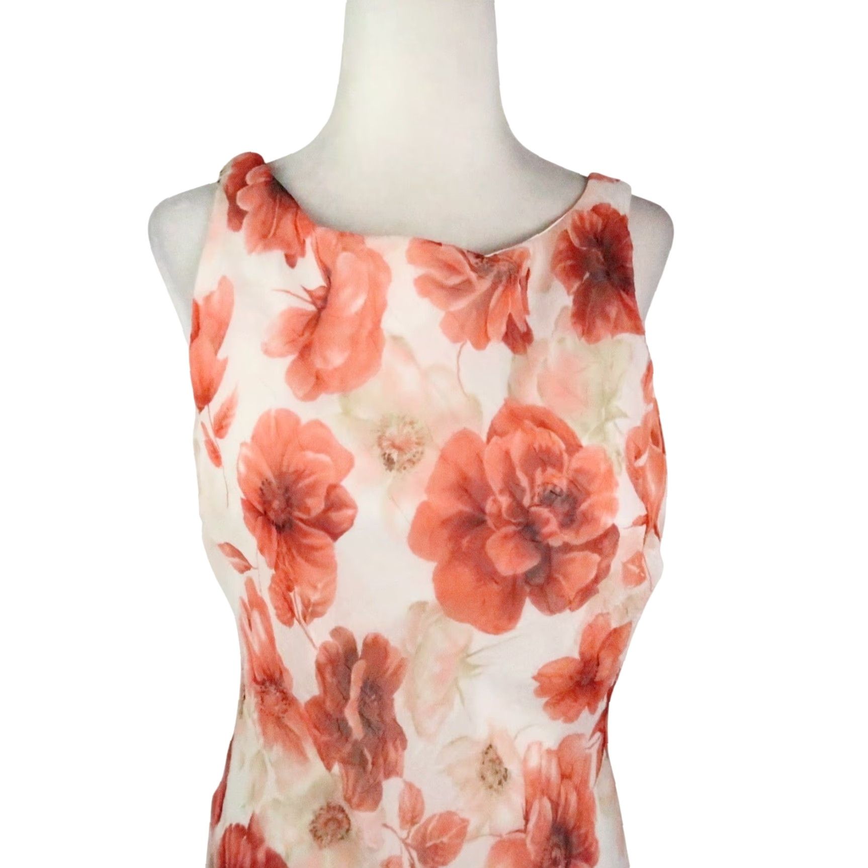 Vintage VINTAGE 90s Faith Love Passion Dress Midi Floral Cowl Neck Sleeveless Women's 10 Cream Orange Party/Cocktail Spring Summer Size L / US 10 / IT 46 - 2 Thumbnail