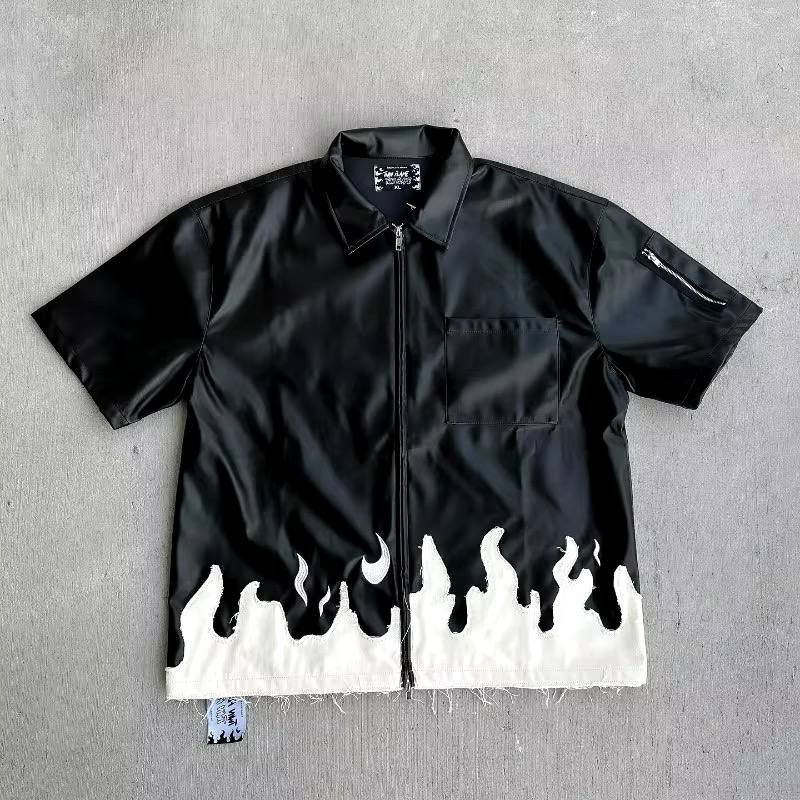 Japanese Brand × Vintage Leather retro shirt with geometric patches Size US L / EU 52-54 / 3 - 1 Thumbnail