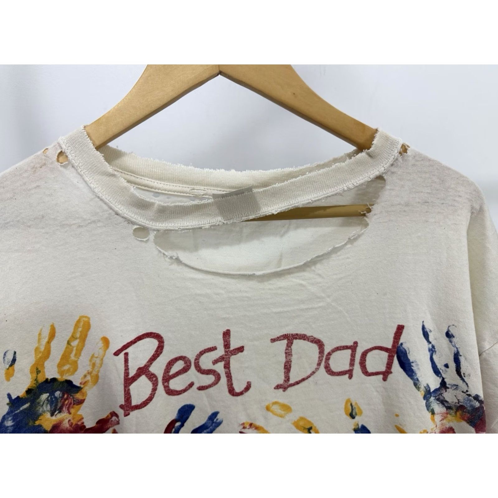Anvil VTG Best Dad Hands Down Distressed WIP T-Shirt XL White Nike? Size US XL / EU 56 / 4 - 6 Thumbnail