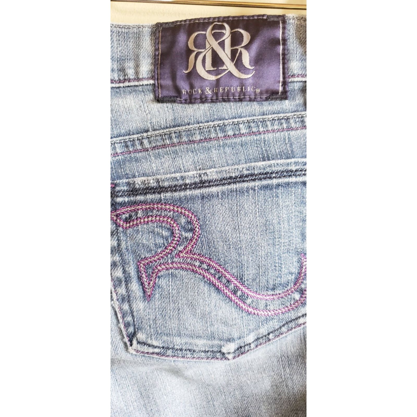 Vintage Rock and Republic Jeans Size 26 30" Waist Pink Stitching Bootcut Denim Women Size 26" / US 2 / IT 38 - 7 Thumbnail