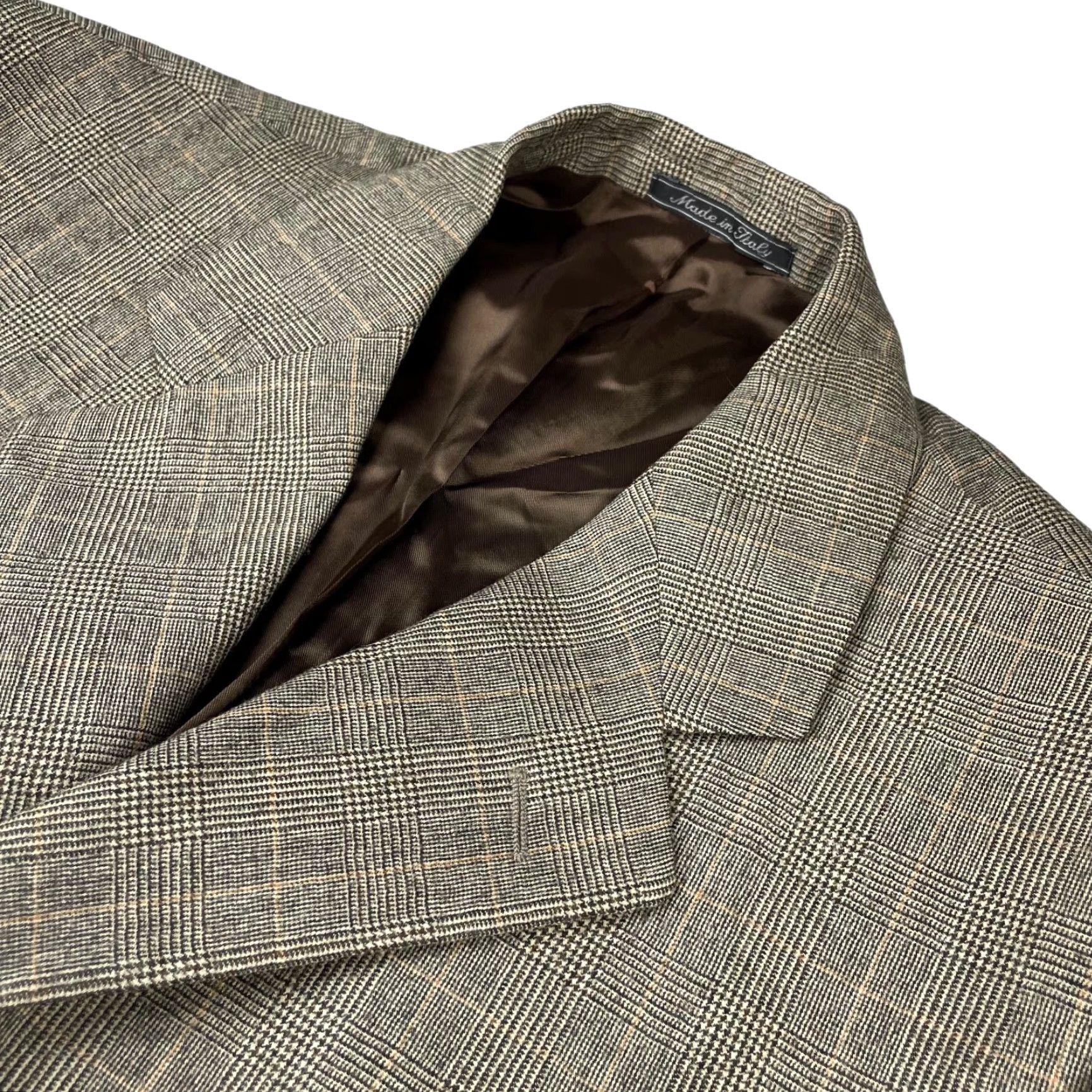 Cantarelli Cantarelli Blazer Men’s Flannel Wool Beige Glen Plaid 42R US | 52 EU Jacket Single-Breasted 3-Button Notch Luxury Italy Mens Size 42R - 2 Thumbnail