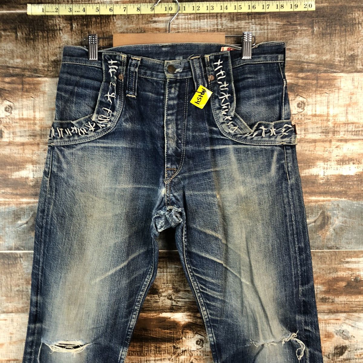 Japanese Brand D RNASlang Japan Distressed ripped buckle back Denim #A2154 Size US 30 / EU 46 - 4 Thumbnail