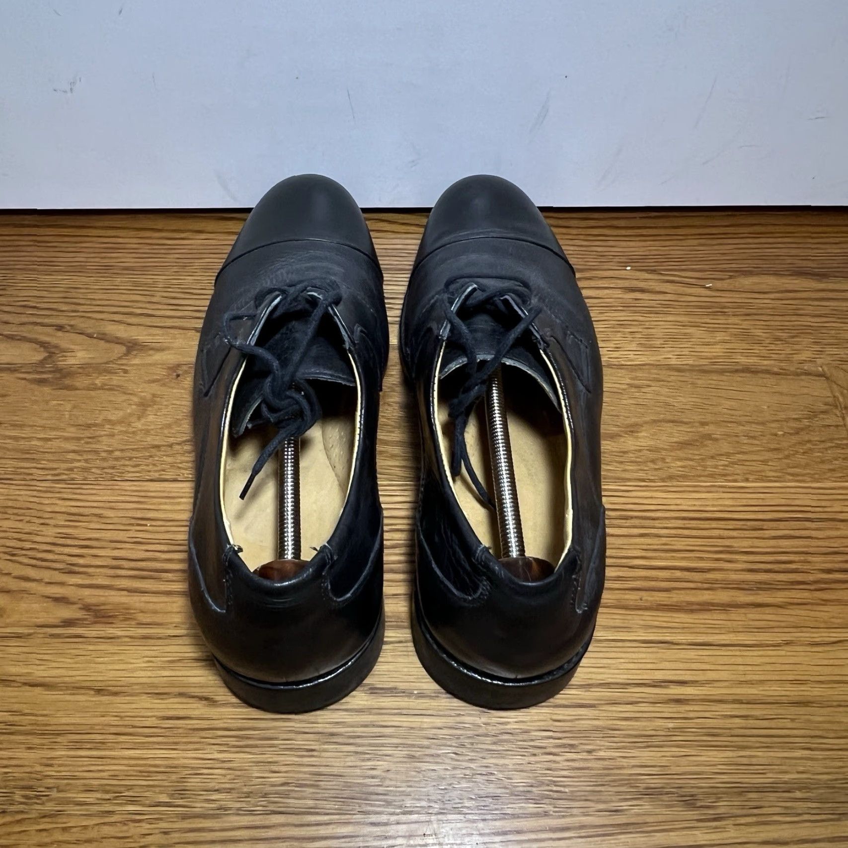 Vintage Mens Belvedere Duke Cap Toe Oxfords Leather Black Dress Shoes Size 12 Size ONE SIZE - 4 Thumbnail