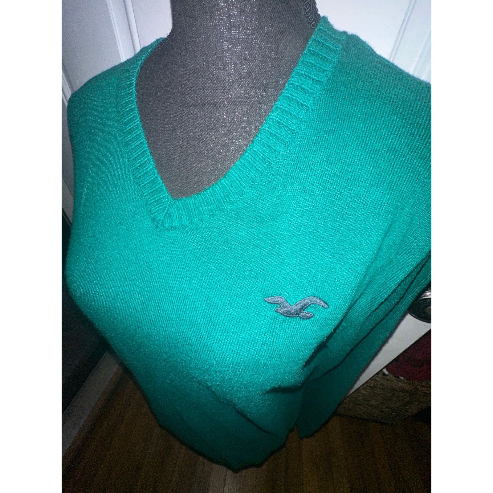 Hollister Hollister Co. Green V-Neck Sweater Embroidered Seagull Logo Size S / US 4 / IT 40 - 2 Thumbnail