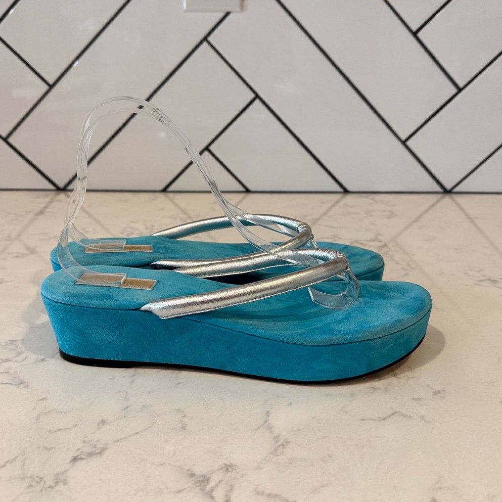Michael Kors Rare Michael Kors Y2K platform flip flop sandals silver teal Size US 10 / IT 40 - 3 Thumbnail