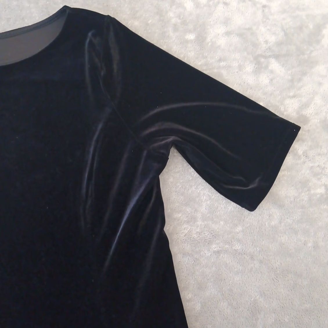 Lands' End Lands' End Black Velvet A-Line Dress Midi Short Sleeve Round Neck Pullover Regular L Women Size L / US 10 / IT 46 - 4 Thumbnail