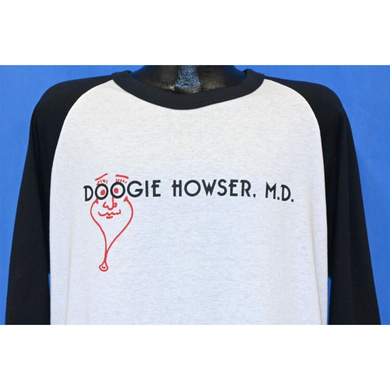 image of Vintage 80's Doogie Howser Md Tv Show 3/4 Sleeve White Black T-Shirt Xl, Men's