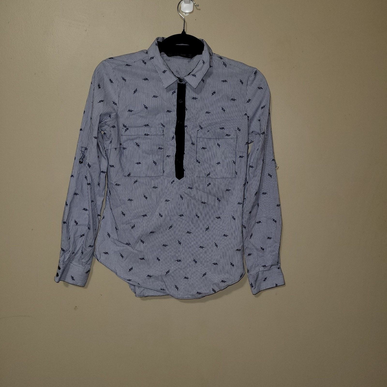 Zara ZARA Basic M Blue White Pinstriped Cotton Blend Shirt Boat Size M / US 6-8 / IT 42-44 - 1 Thumbnail