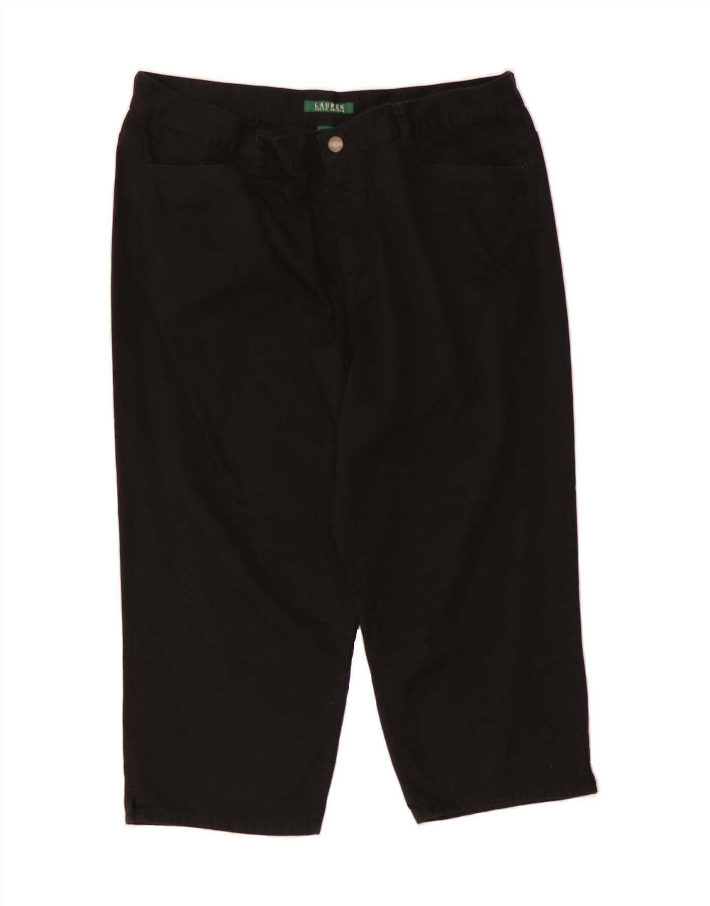 Ralph Lauren Womens Straight Capri Trousers US 16 2XL W36 L21 Black Cotto Size 40" / US 18 - 1 Thumbnail