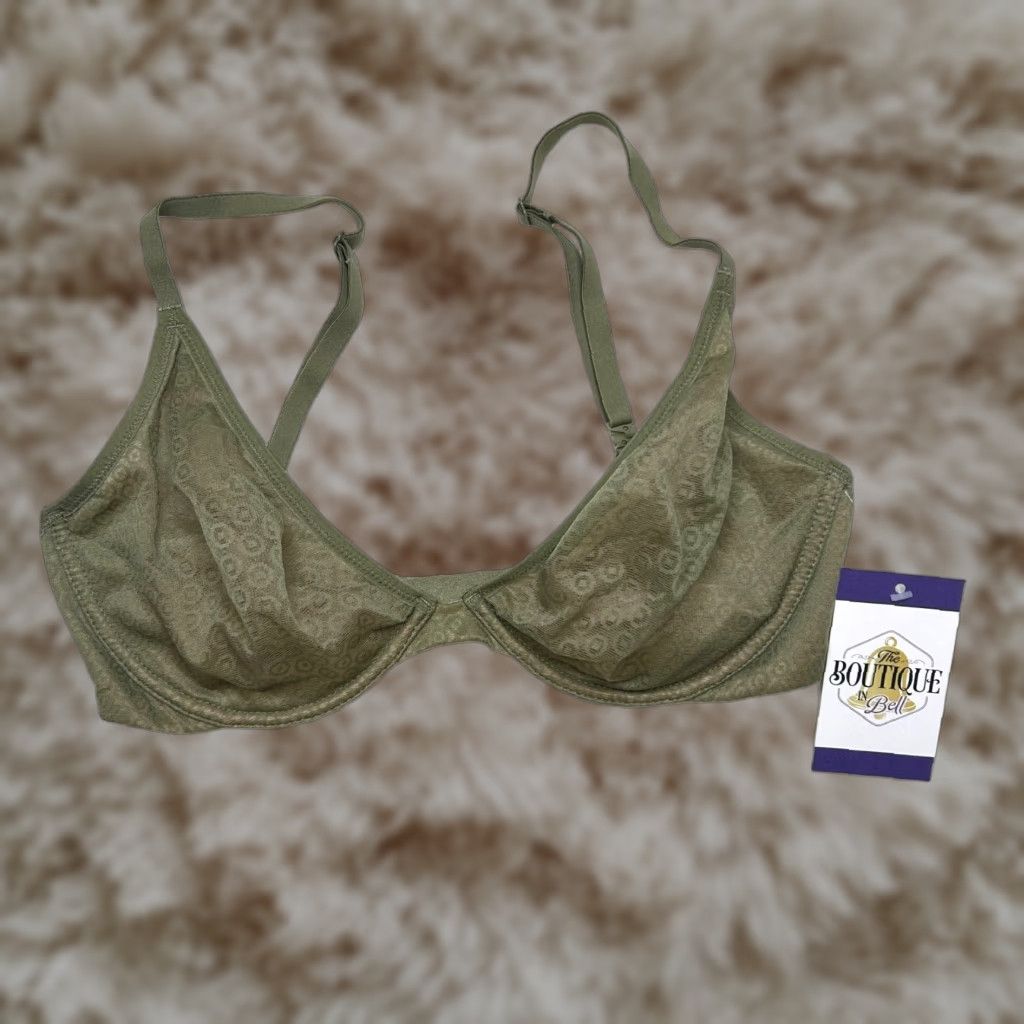 Victorias Secret Victoria's Secret Body 32Dd Unlined Plunge Bra Olive Green Sheer Lace Womens