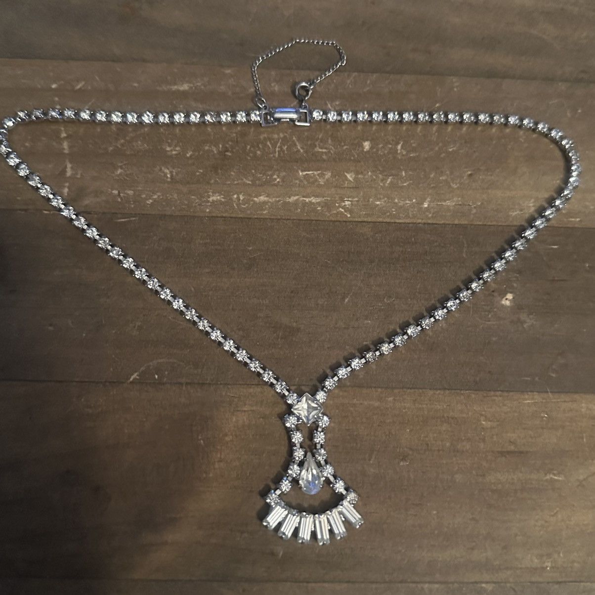 Vintage Vintage silver tone rhinestone tennis pendant necklace Size ONE SIZE - 2 Thumbnail