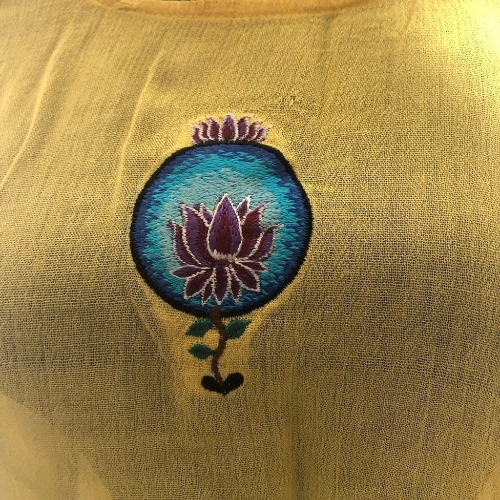 Vintage 70s Boho Blouse Semi Sheer Gauze Embroidered Floral Yellow S Size S / US 4 / IT 40 - 9 Thumbnail