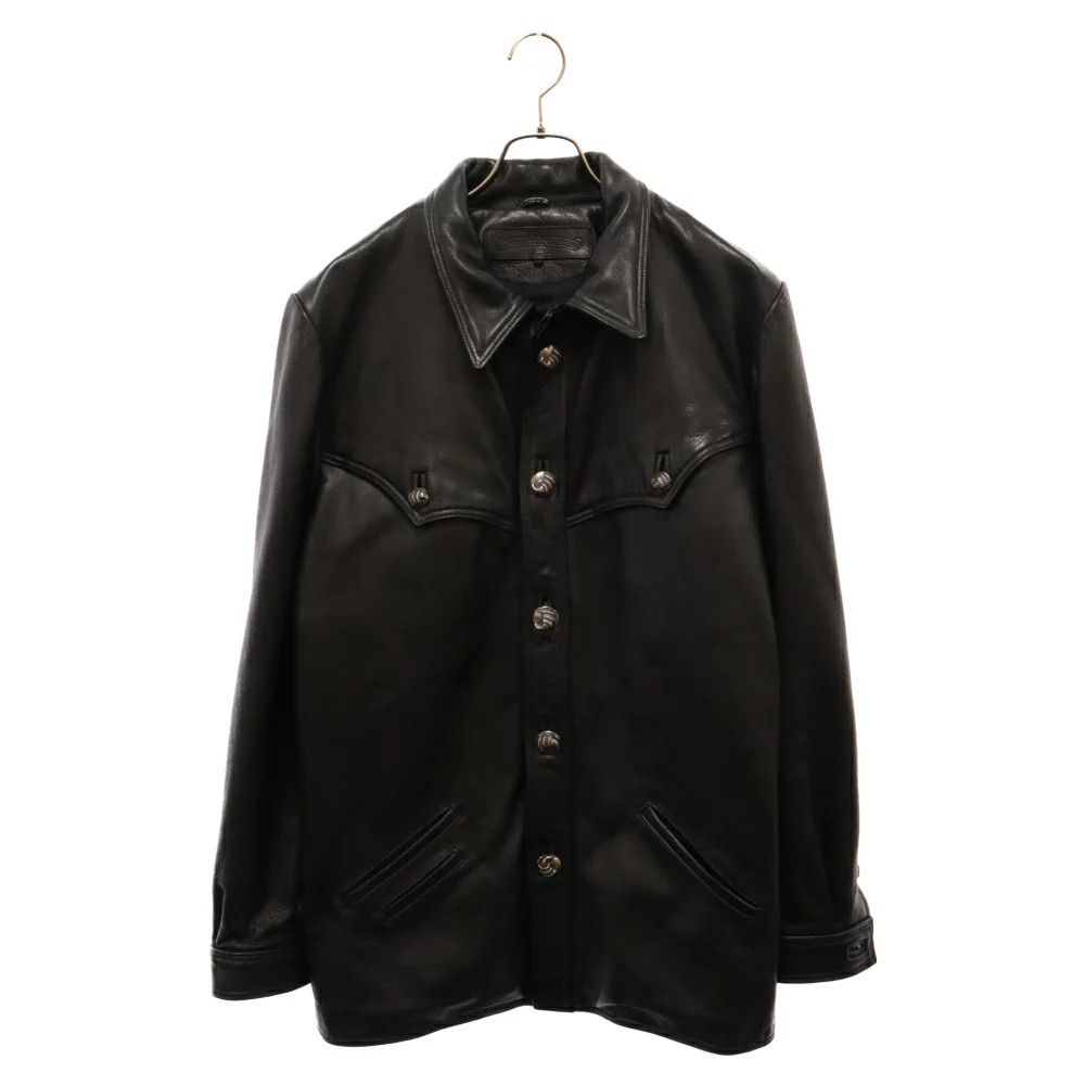 image of Chrome Hearts Leather Hunting Jacket in Black, Men's (Size Medium)