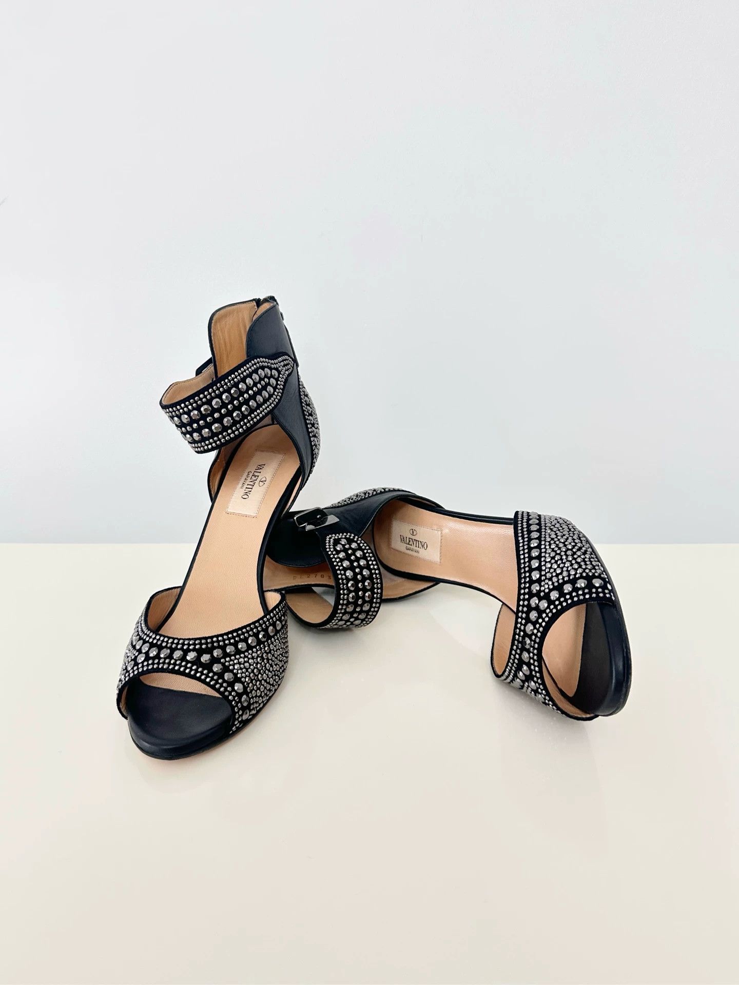 Valentino Valentino Women's Black Crystal Leather Heeled Sandals 36.5 Size US 5.5 / IT 35.5 - 5 Thumbnail