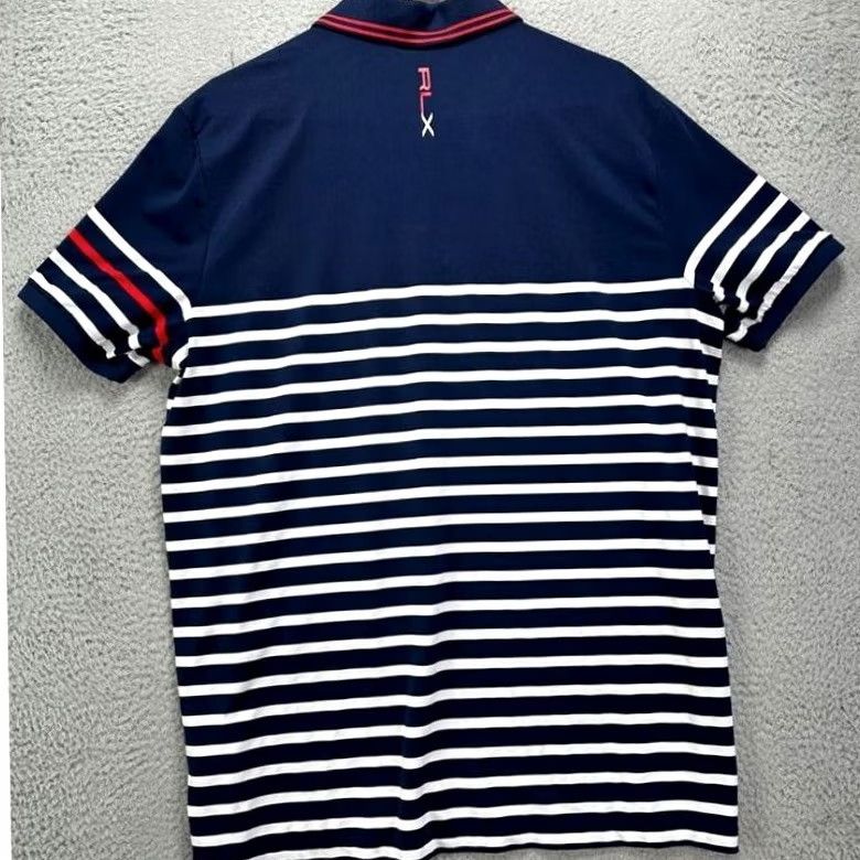 RLX Ralph Lauren RLX Ralph Lauren Golf Polo Shirt Mens Large Blue White Candy Stripes Rugby Button Collar Short Sleeve Athletic Breathable Stretch Size US L / EU 52-54 / 3 - 2 Thumbnail