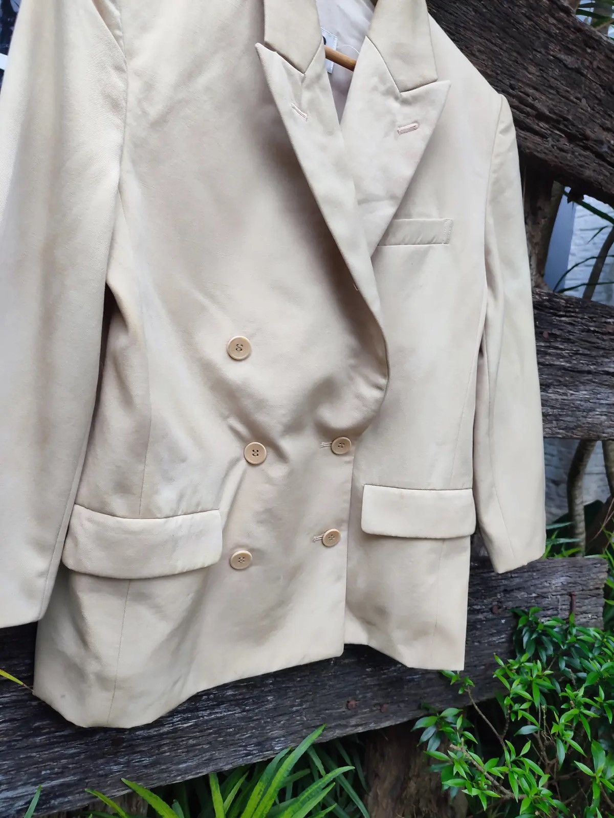 Issey Miyake Vintage Late 1980s Issey Sport Double-Breasted Beige Blazer Size M / US 6-8 / IT 42-44 - 5 Thumbnail