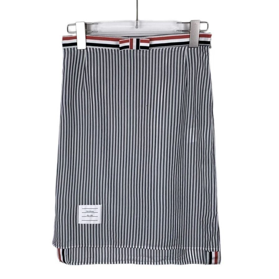 Thom Browne Thom Browne Gray and White Striped Bow-Detail Skirt (Size 38 Size 38" / US 16 / IT 52 - 1 Thumbnail