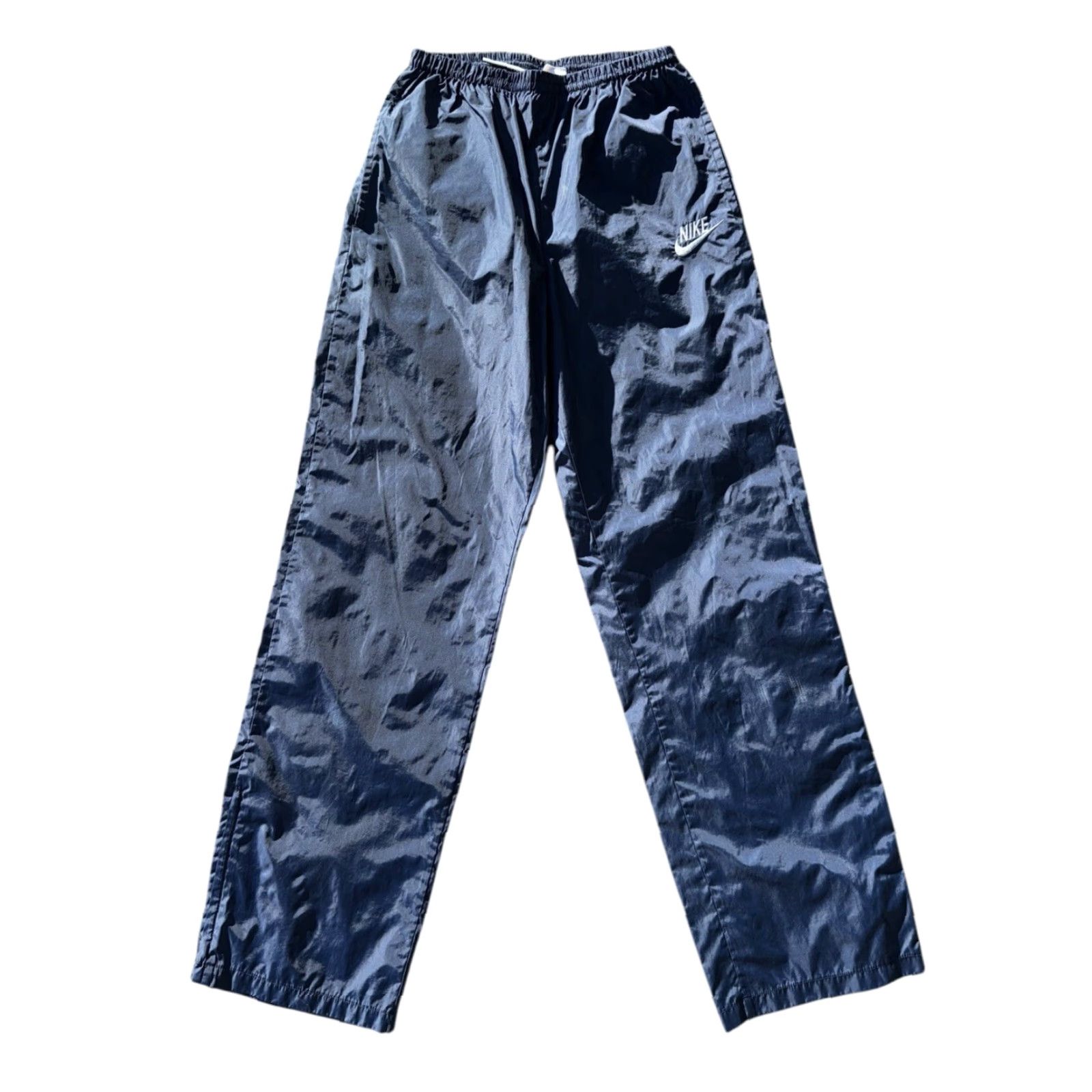 Nike VINTAGE Nike 80s Blue Nylon Embroidered Logo Baggy Wide Leg Track Pants Sz M Mens Regular Blue 80s Nike Logo Track Pants Wide-Leg Nylon Men M Size US 31 - 2 Thumbnail
