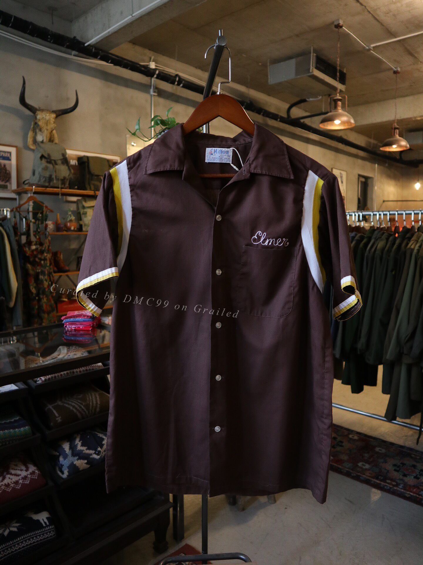Vintage Vintage 1960s Hilton Brown Stripe Bowling Shirt Size US XS / EU 42 / 0 - 1 Thumbnail