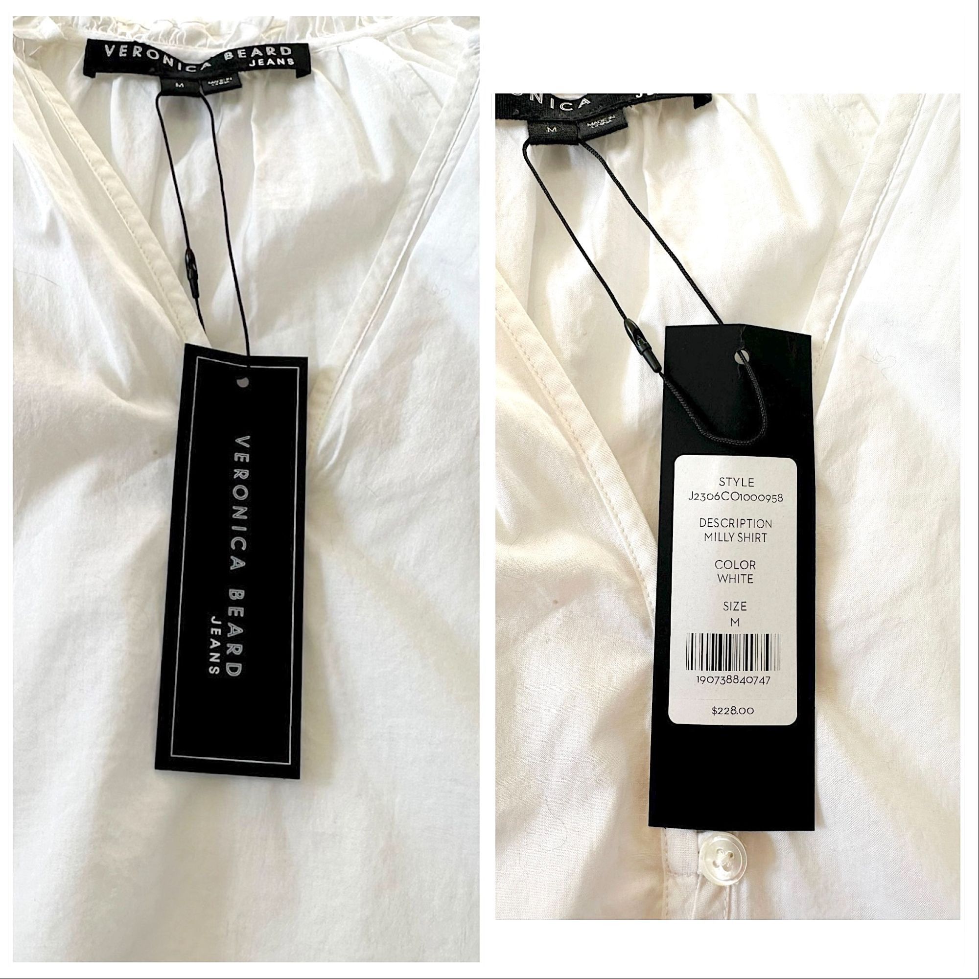 Veronica Beard Veronica Beard White Milly Shirt, Size M, New with tag Size M / US 6-8 / IT 42-44 - 3 Thumbnail