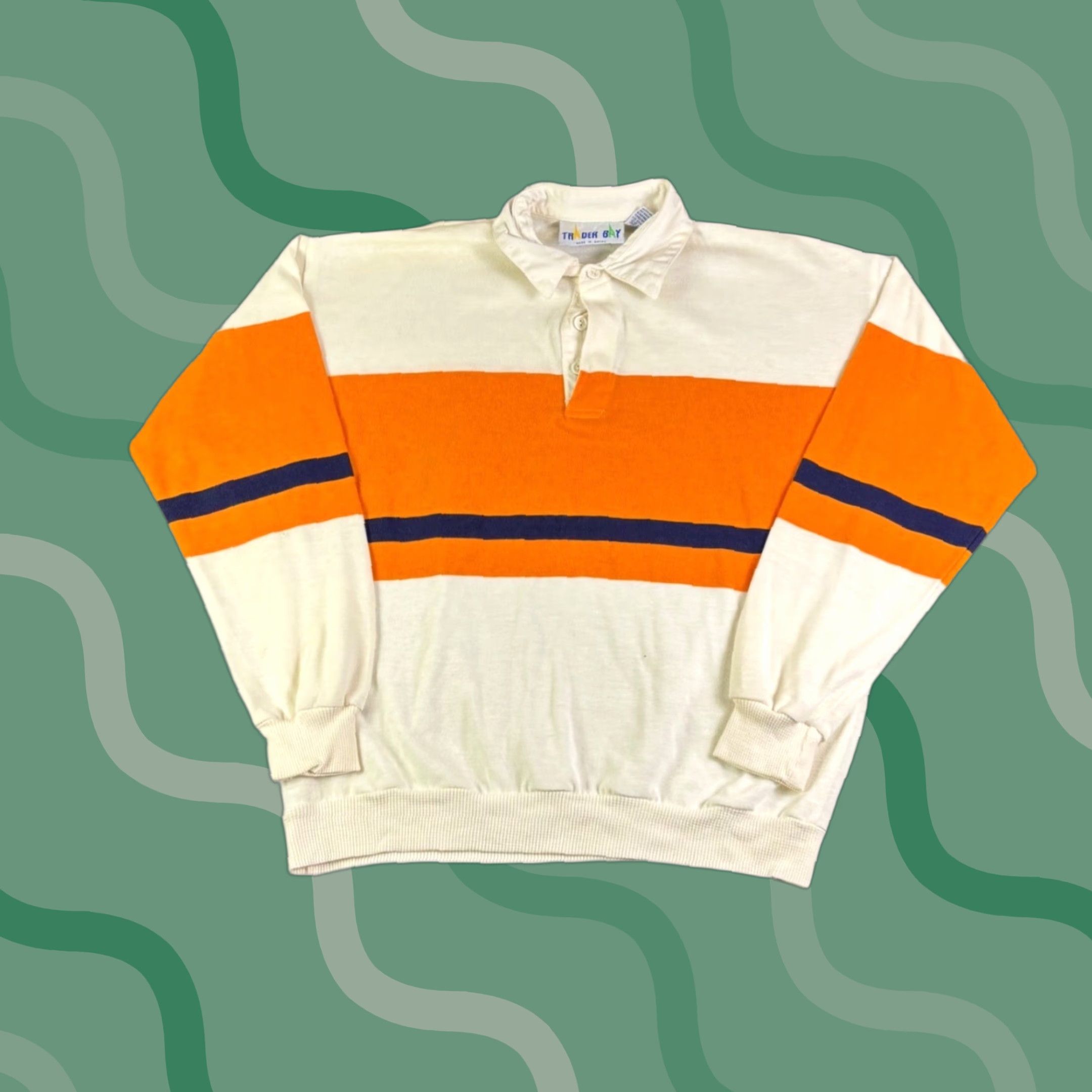 Vintage Trader Bay Polo Shirt Mens Medium Long Sleeve White Orange Striped Vintage 90s Casual Shirt Size US M / EU 48-50 / 2 - 1 Thumbnail