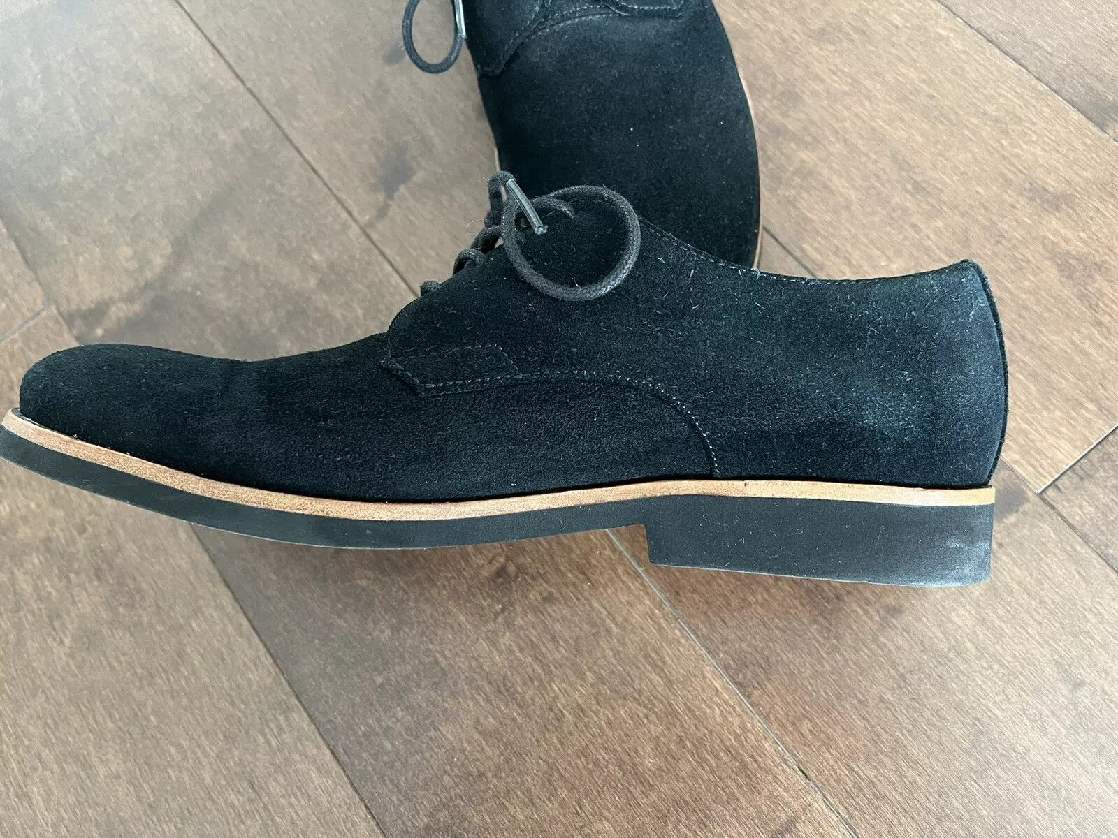 Calvin Klein Faustino Black Oily Suede Oxfords Size US 9.5 / EU 42-43 - 4 Thumbnail