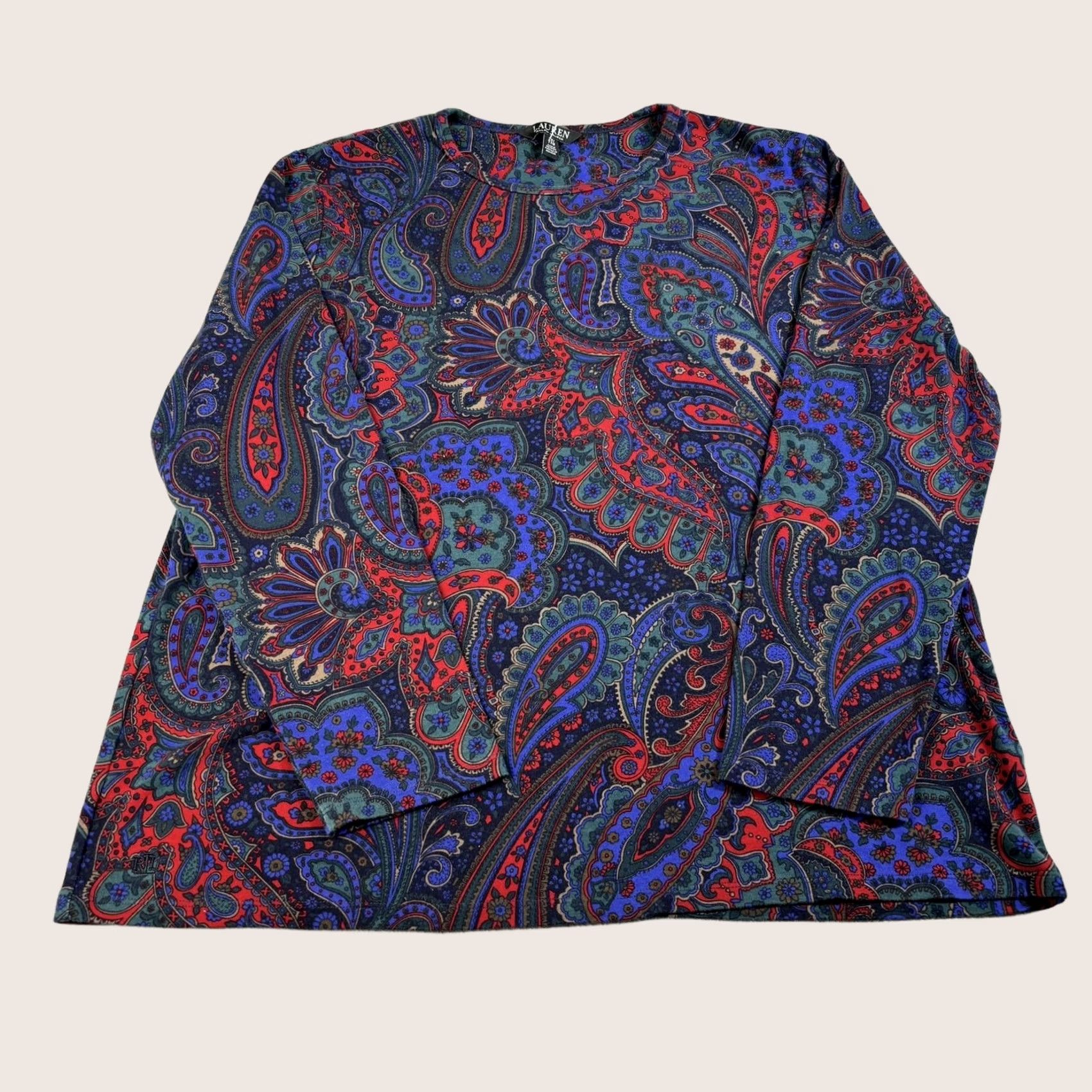 Ralph Lauren Lauren Ralph Lauren Womens 2X Blue Red Paisley Stretch Long Sleeve Shirt Artsy Size XXL / US 16-18 / IT 52-54 - 1 Thumbnail